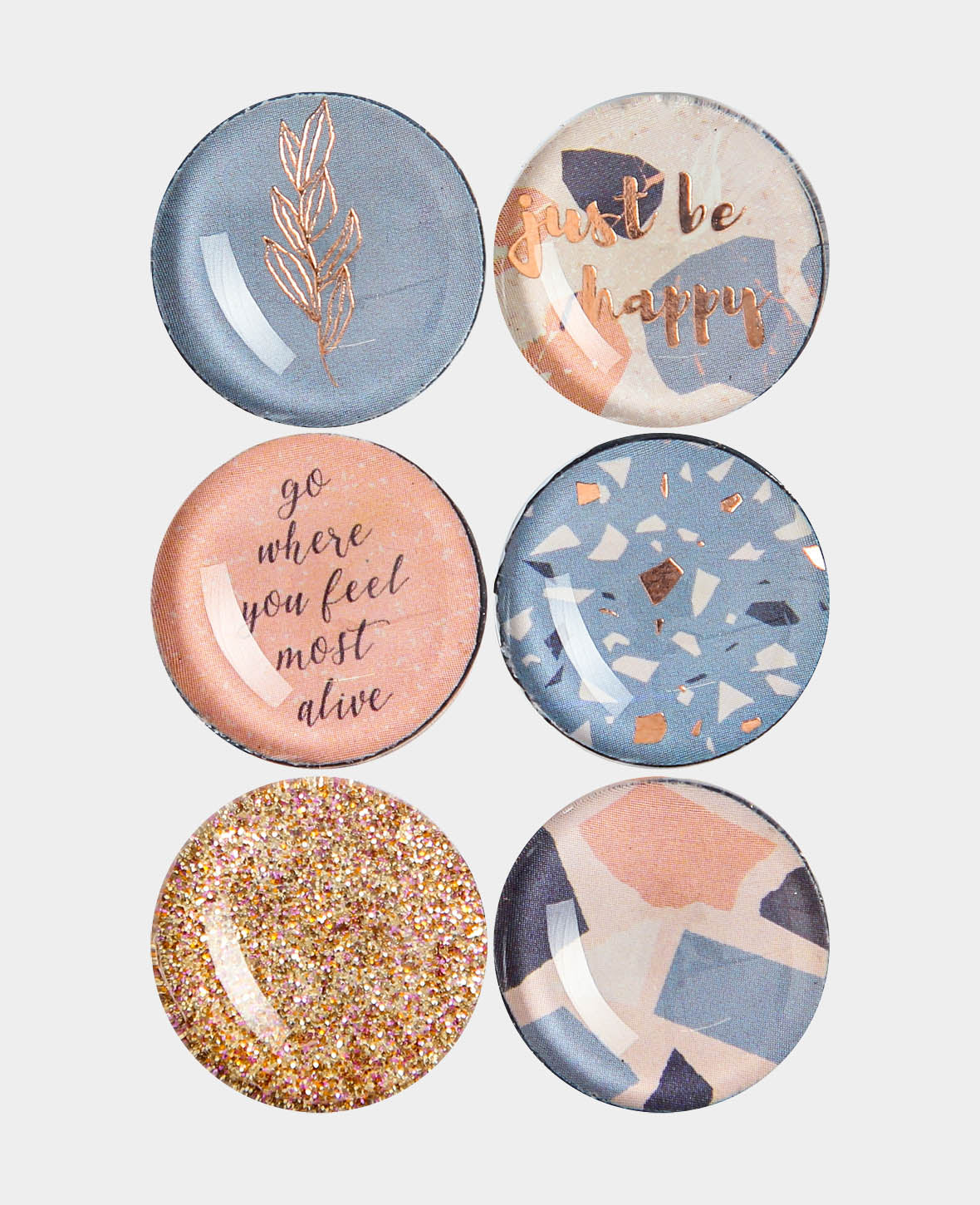 Magnets Glass Happy, Decorative Magnets, Colorful, ø 2.5 x 1 cm, 6 Pieces