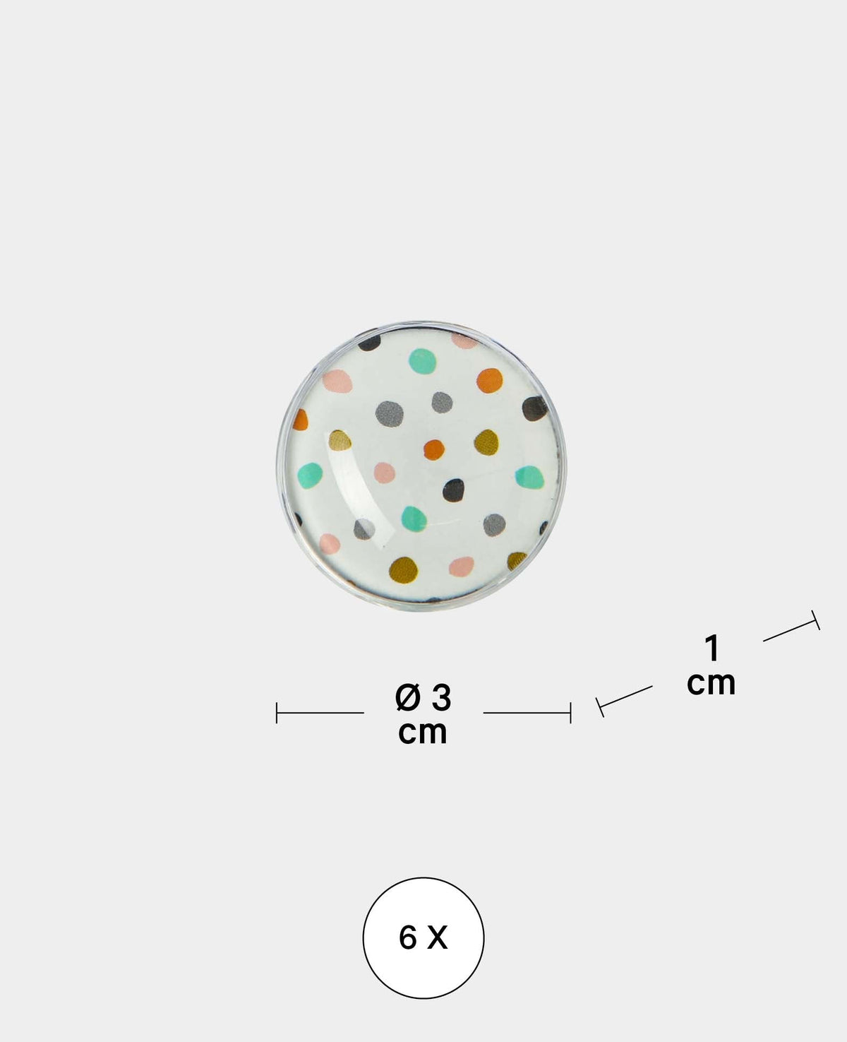 Aimants Verre Fresh, aimants décoratifs, multicolores, ø 3 x 1 cm, 6 pièces