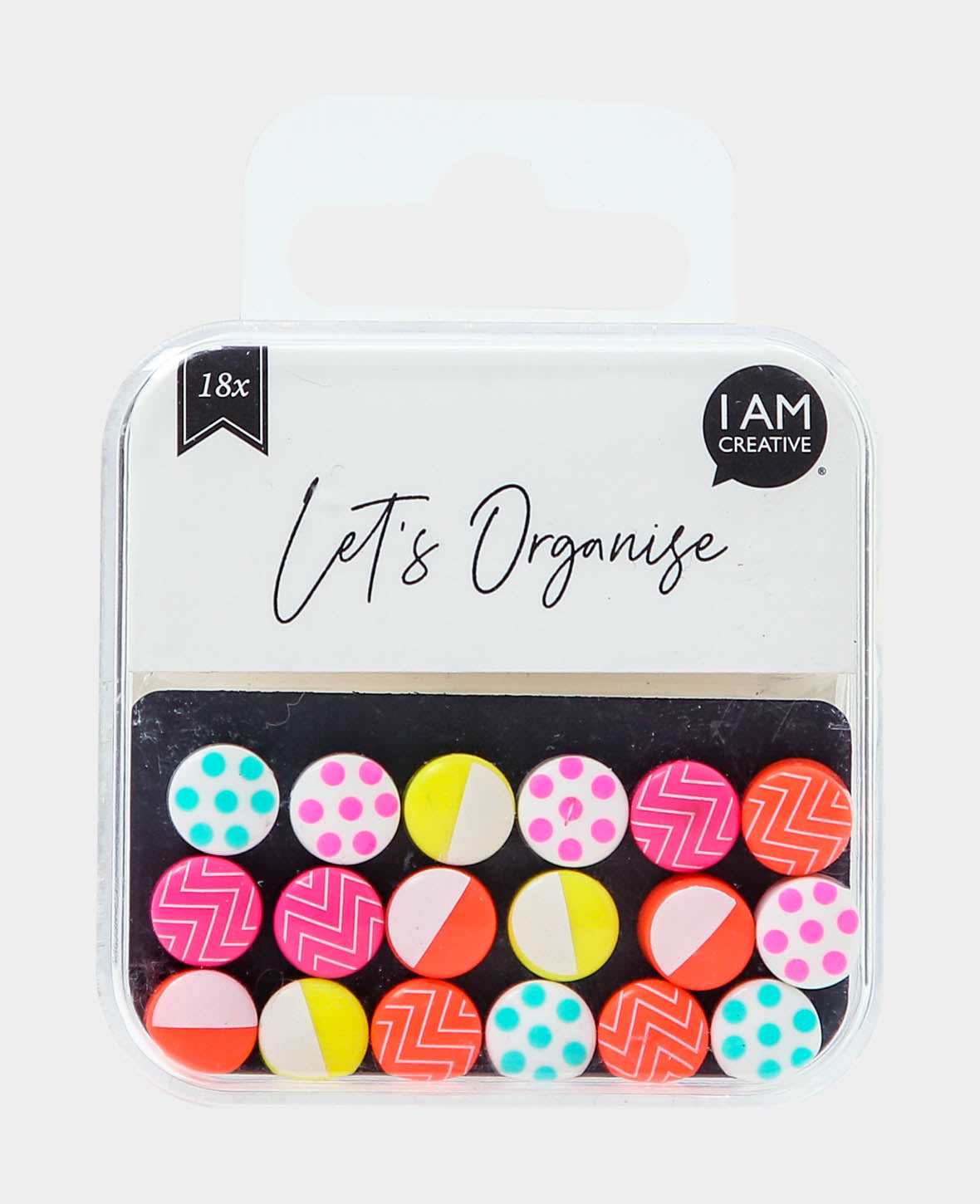 Magnets Mini Neon, Push Pin Magnets, Assorted, ø 1 x 0.6 cm, 18 pieces