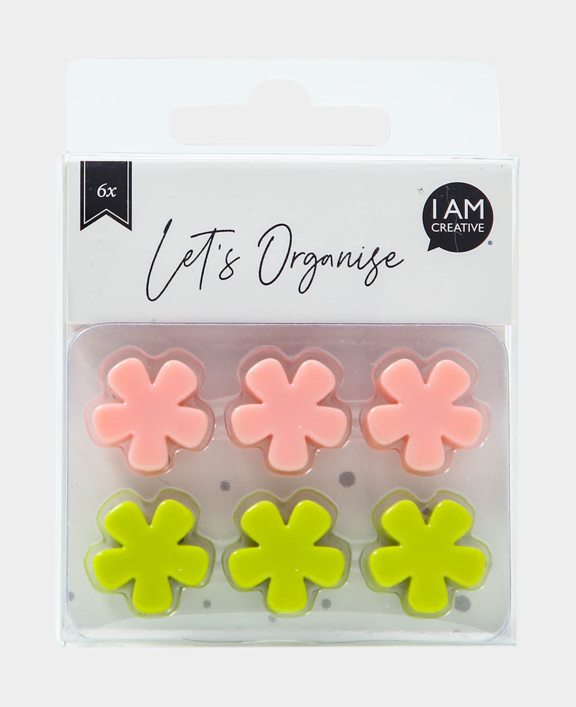 Magnets Flower, Decorative Magnets, Pink & Light Green, ø 1.7 x 0.7 cm, 6 pieces