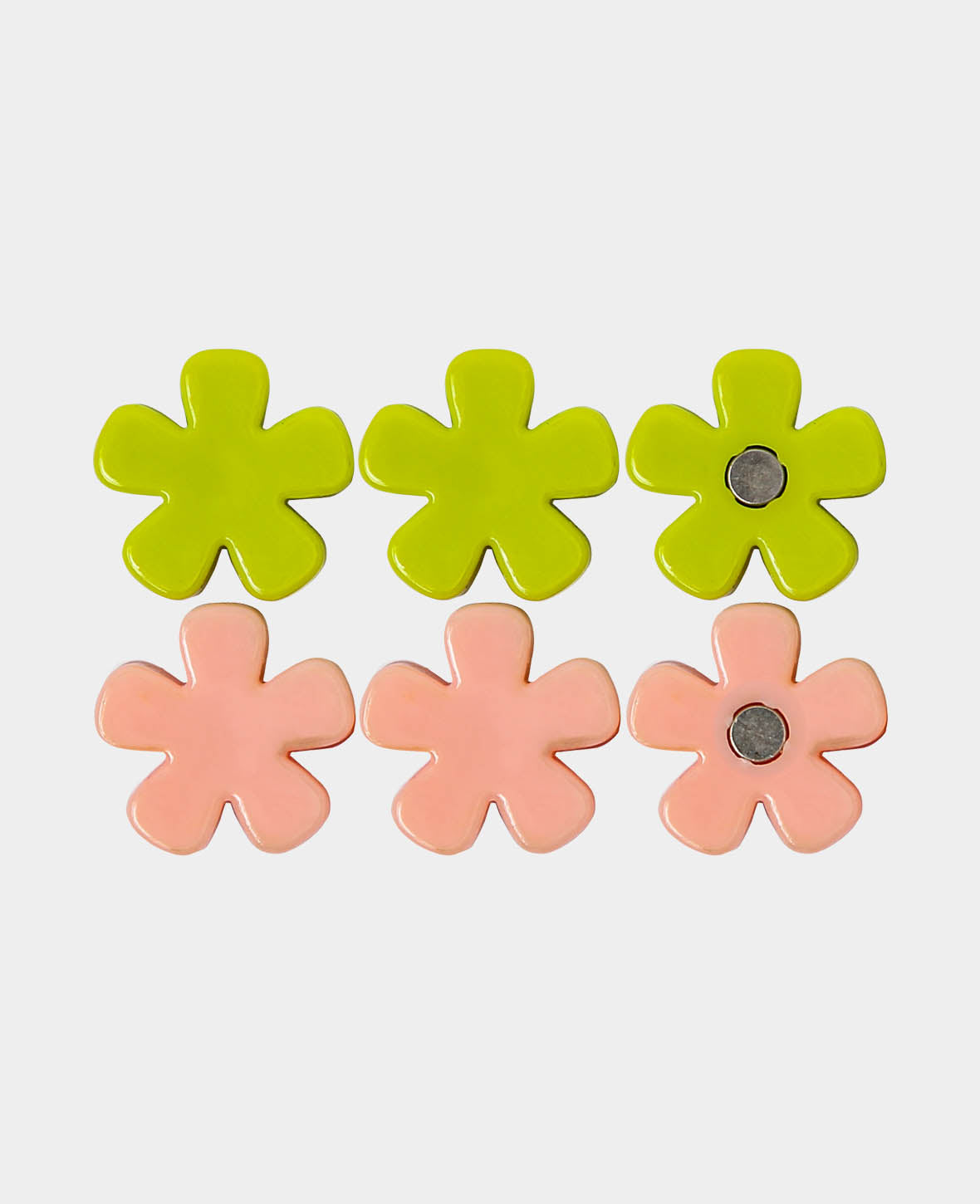 Magnets Flower, Decorative Magnets, Pink & Light Green, ø 1.7 x 0.7 cm, 6 pieces