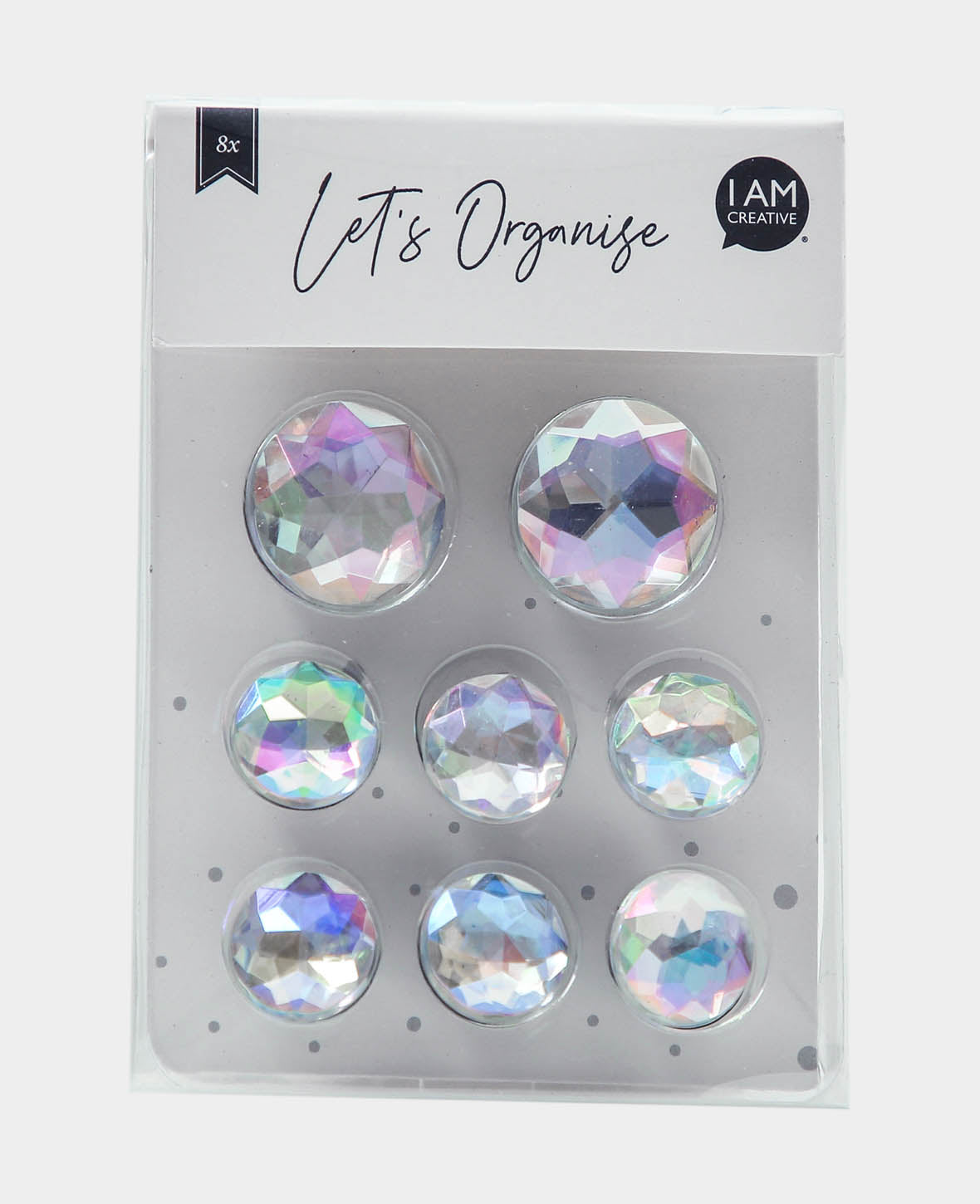 Iridescent Acrylic Glass Jewel Magnets, Decorative Magnets, Colorful, ø 2.2 x 1.1 cm & ø 1.6 x 1.1 cm, 8 pieces