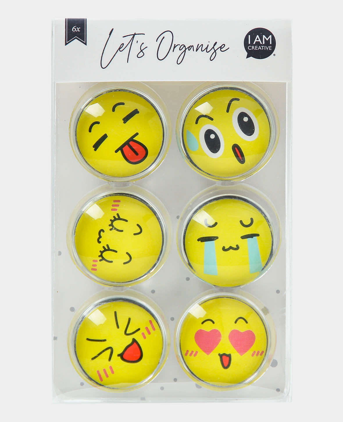 Magnets Glass Smileys, Decorative Magnets, Colorful, ø 3 x 1 cm, 6 pieces