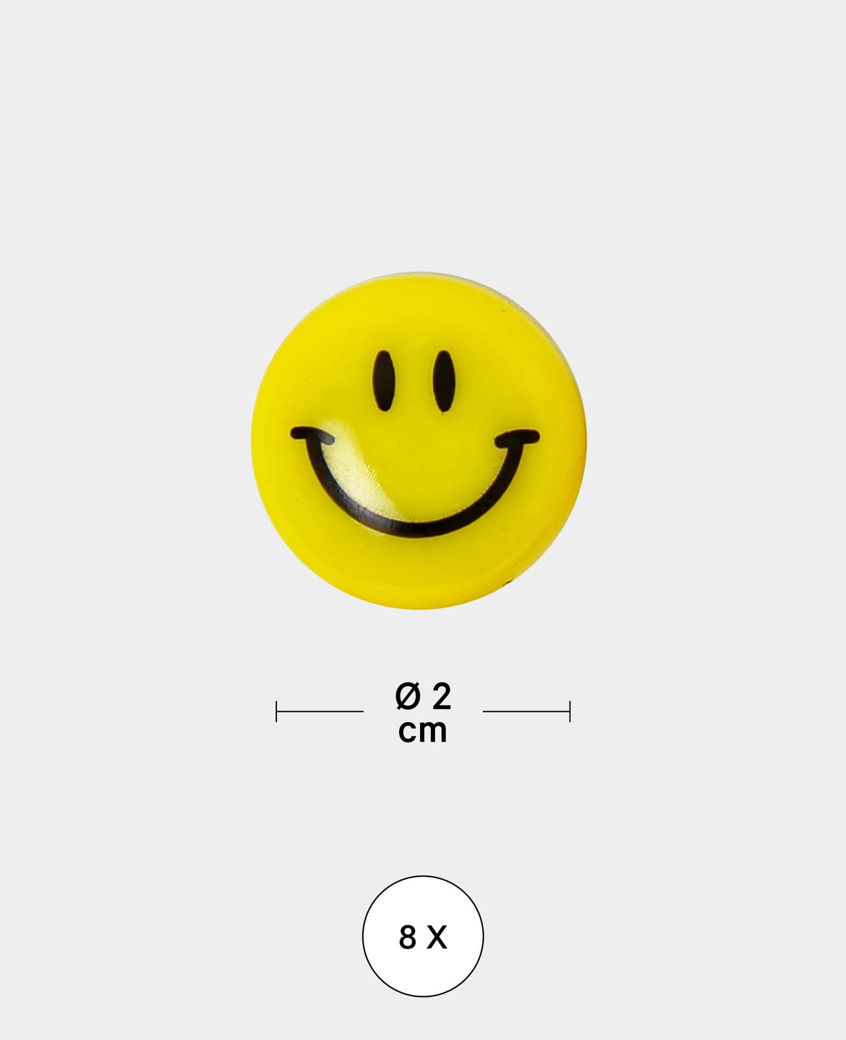 Aimants Smilies, aimants décoratifs, Jaune & Noir, ø 2 cm, 8 pièces