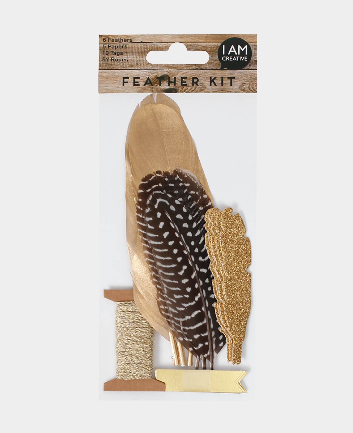 Kit de plumes, pois noir et blanc et or, 10-16 cm, 22 pièces.