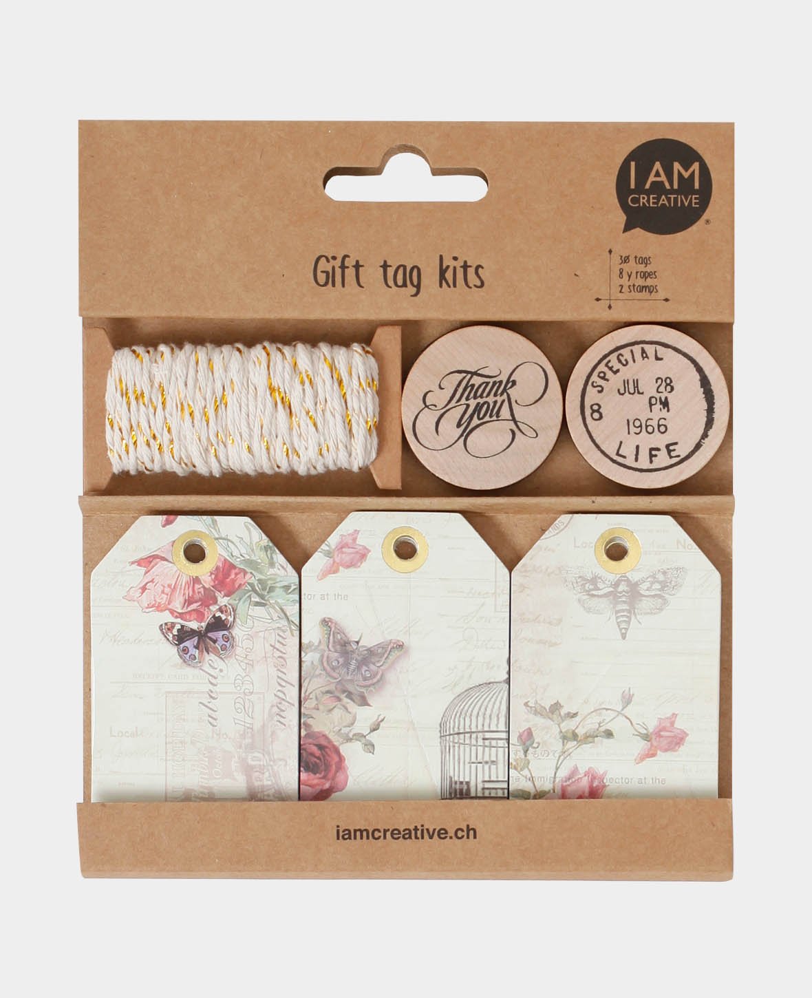 Set de tampons vintage avec étiquettes cadeaux, 33 pièces