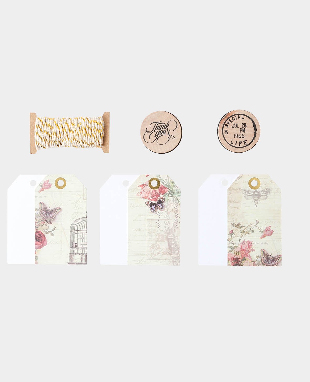 Set de tampons vintage avec étiquettes cadeaux, 33 pièces