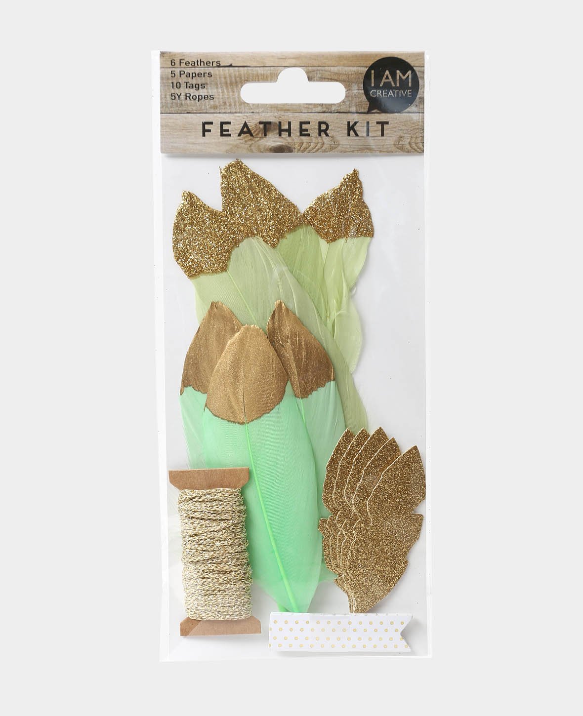 Feather Kit, Mint & Gold, 10-16 cm, 22 pcs.