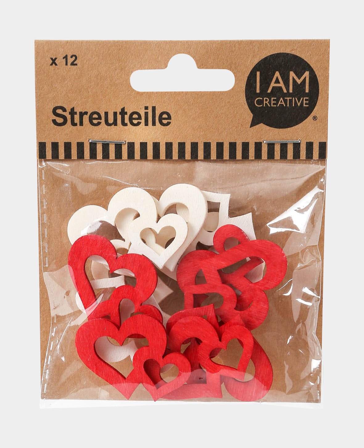 Éléments de décoration cœurs rouges / blancs, 12 pcs.