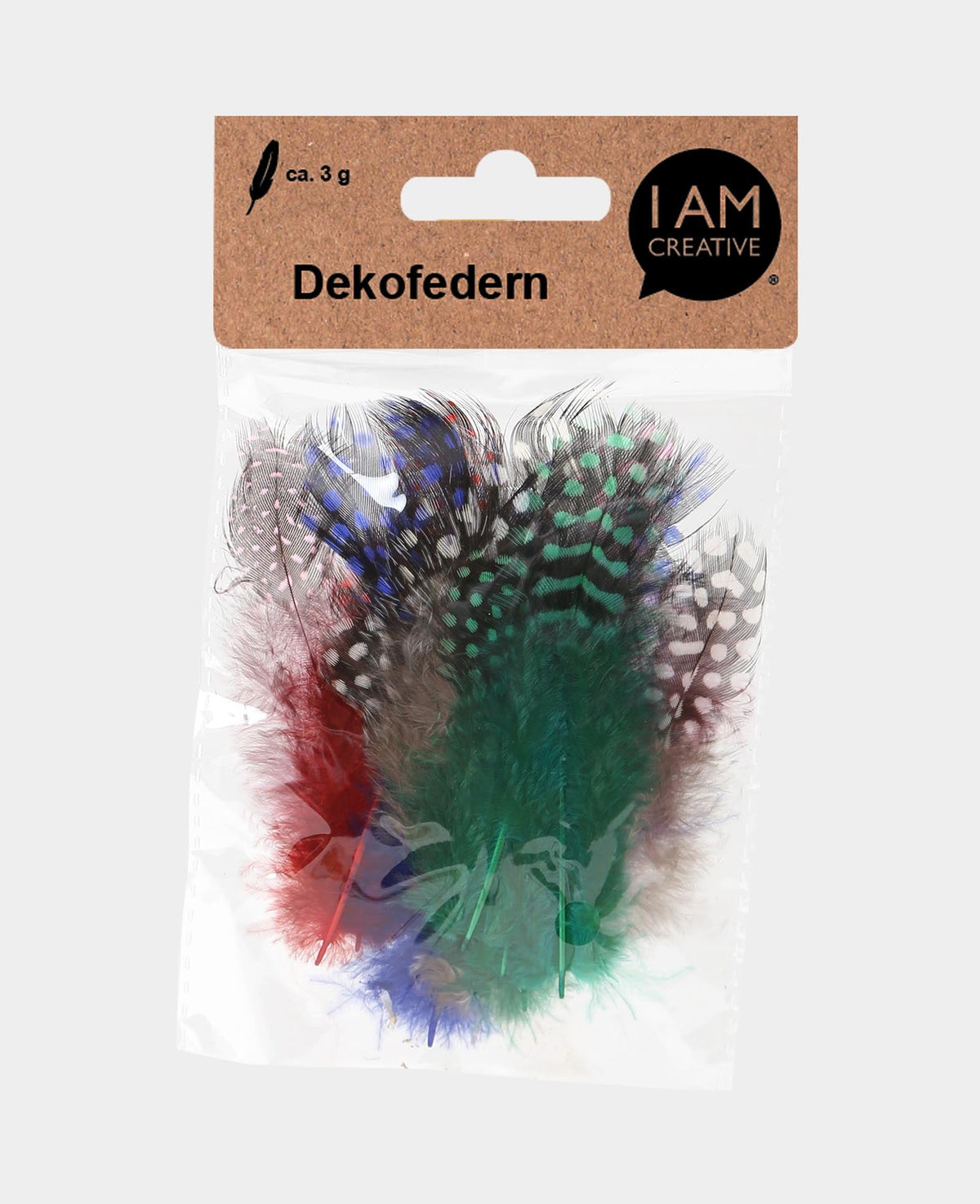 Plumes de pintade multicolores, 8 cm, 15 pces.
