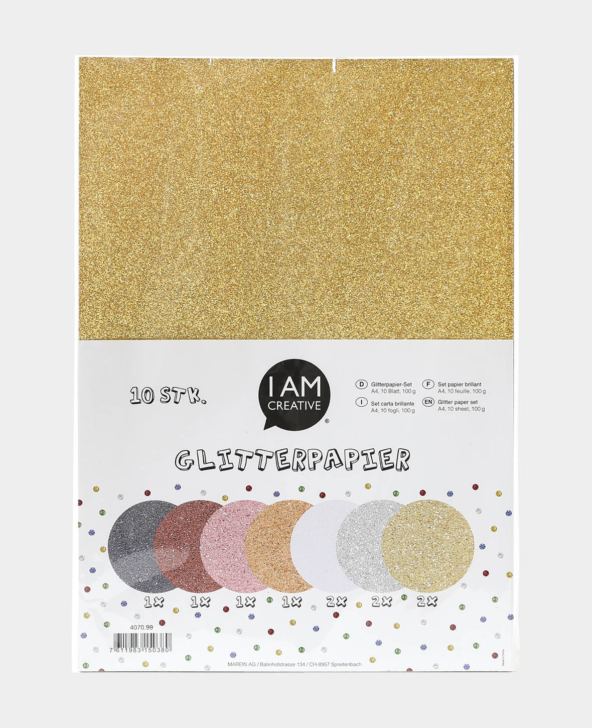 Glitterpapier Set A4, 10 Stk.