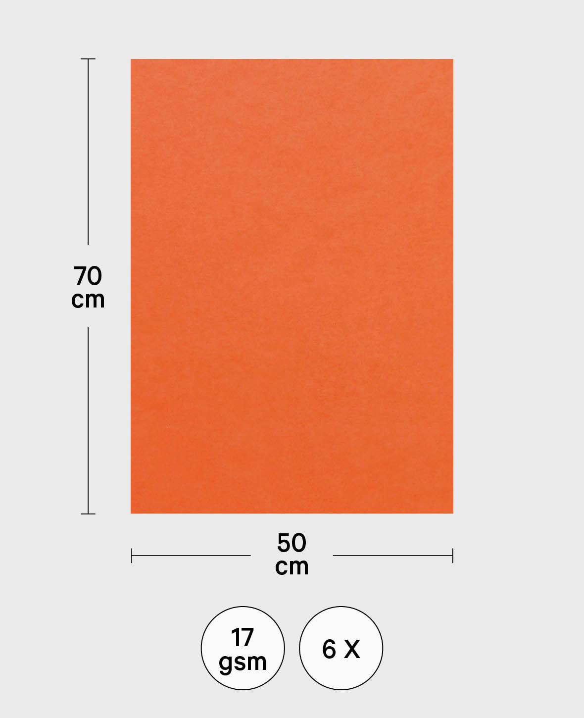 Blumenseide, Seidenpapier, Orange, 50 x 70 cm, 6 Bögen, 17 g/m²