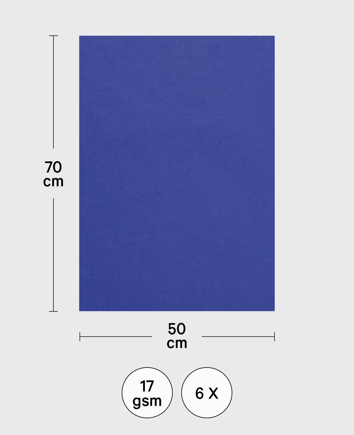Papier de soie, bleu roi, 50 x 70 cm, 6 feuilles, 17 g/m²
