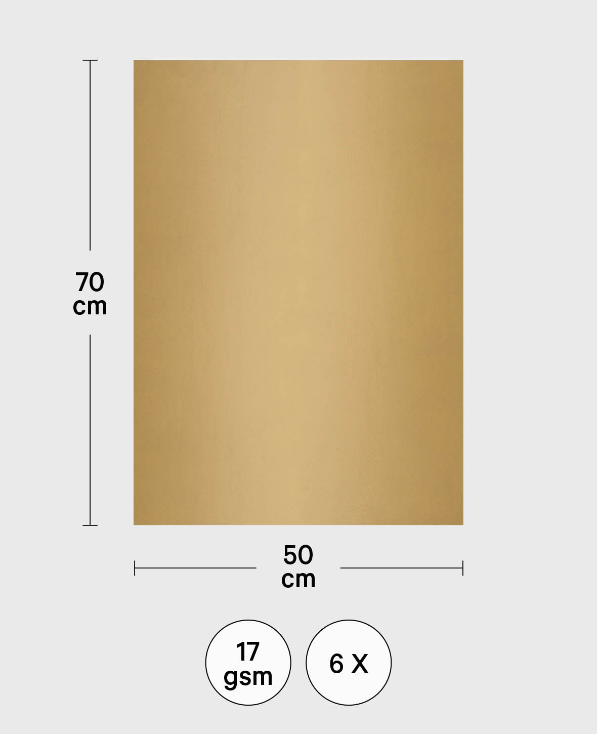 Blumenseide, Seidenpapier, Gold, 50 x 70 cm, 6 Bögen, 17 g/m²