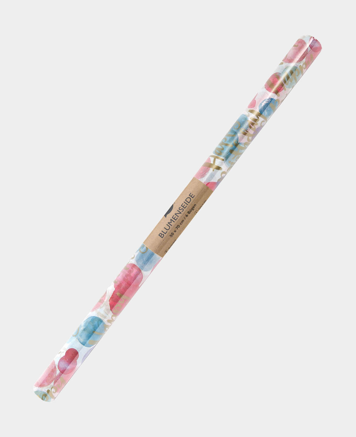 Blumenseide, Seidenpapier mit farbigem Happy Birthday Print, 50 x 70 cm, 6 Bögen, 17 g/m²