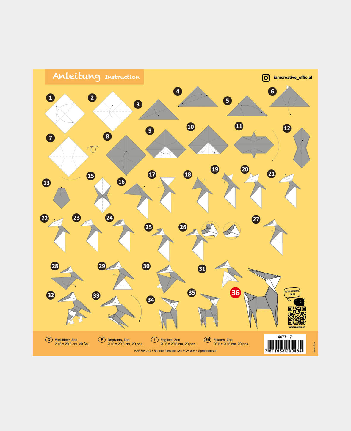 Folding sheets / Origami Paper Zoo, 20 x 20 cm, 20 sheets