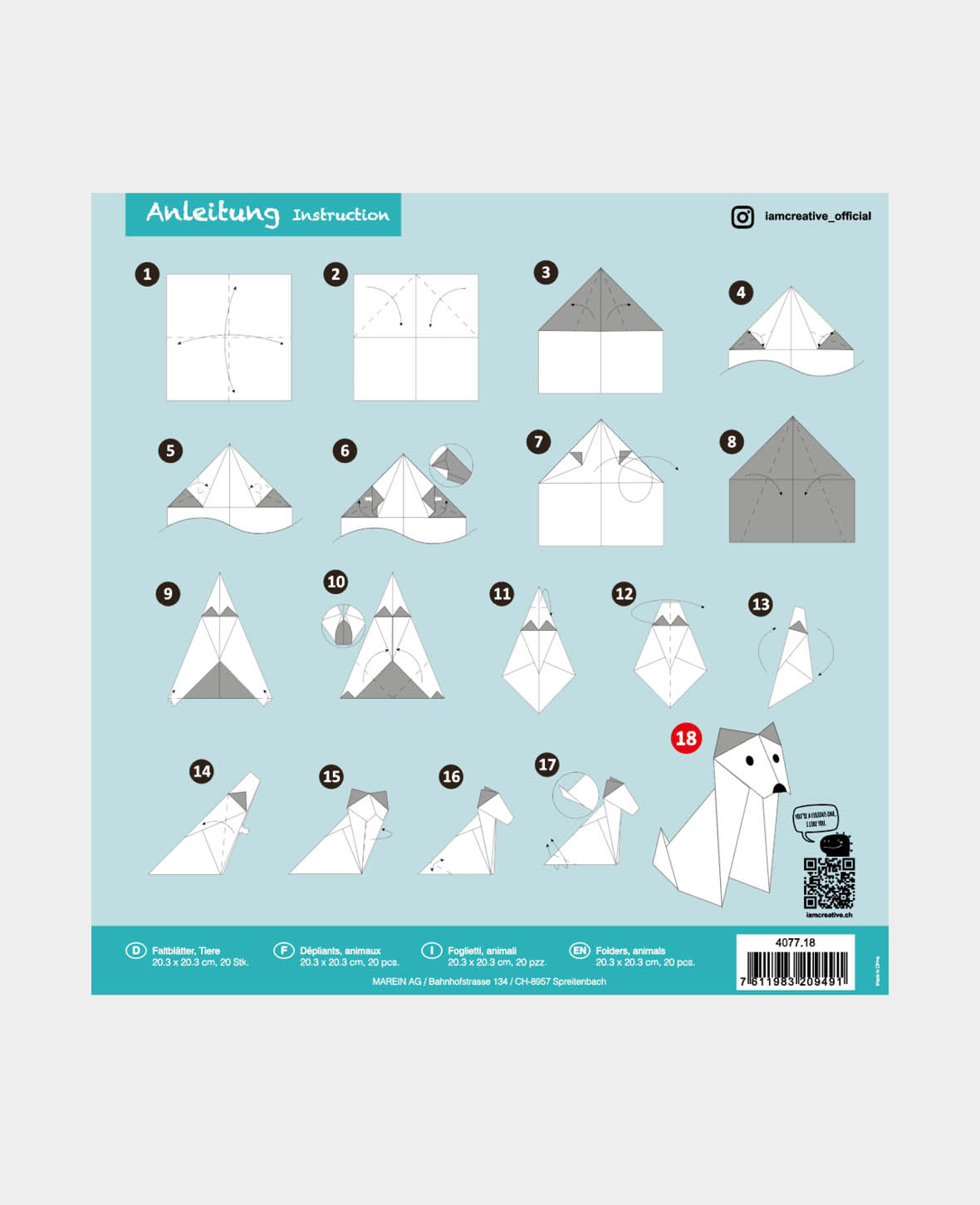Origami Paper Animals, 20 x 20 cm, 20 sheets