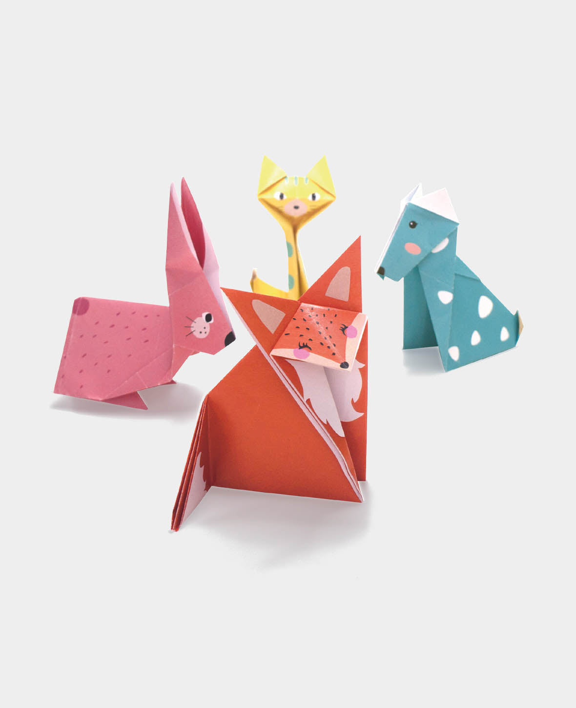 Feuilles pliées / Animaux en papier origami, 20 x 20 cm, 20 feuilles