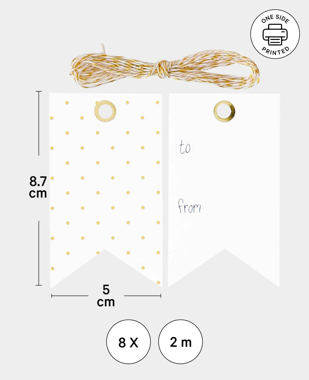 Geschenkanhänger, Weiss & Gold, 2 m Schnur, 50 x 87 mm, 8 Stk.
