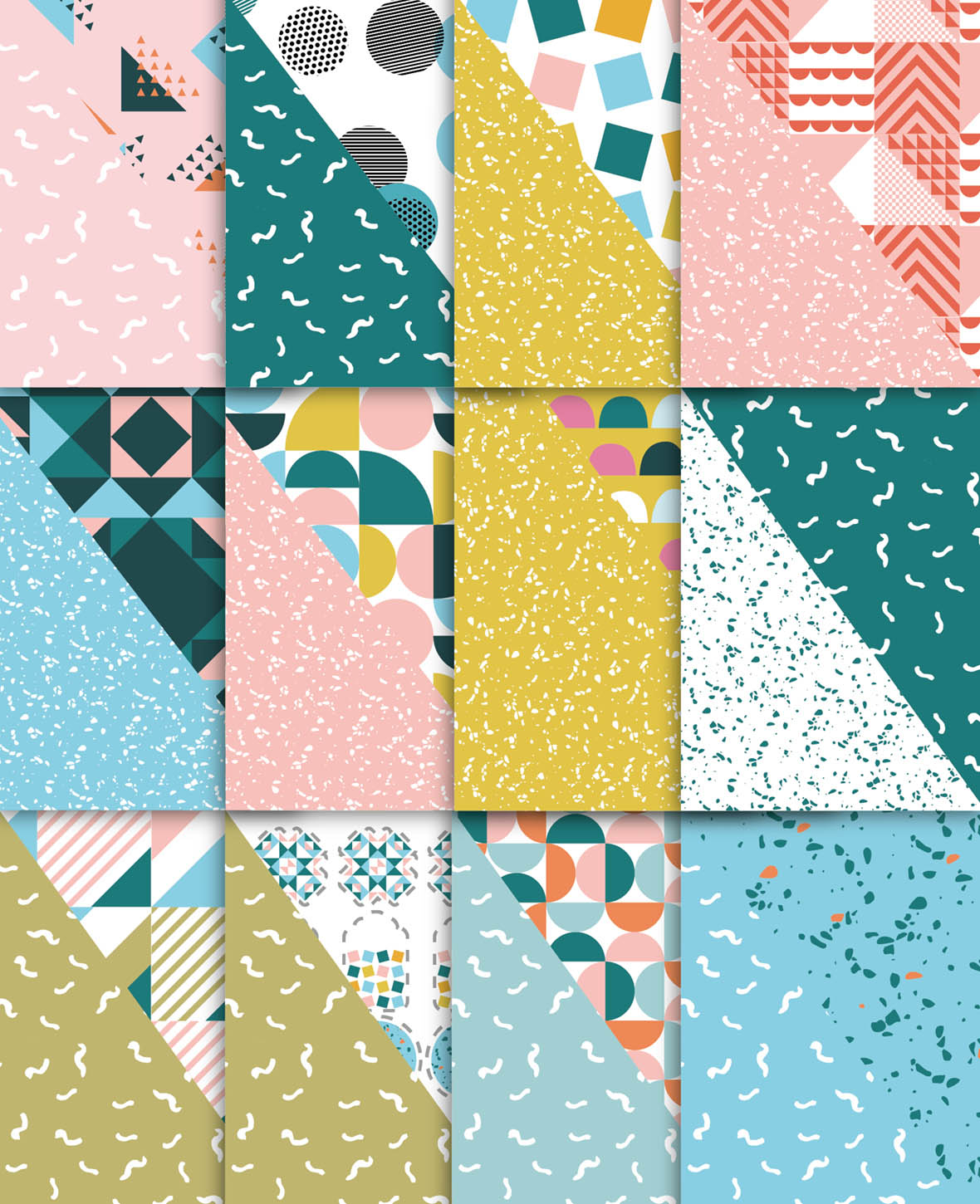 Design Papier Set Graphik, Papierblock mit beidseitig bedruckten Papierbögen in 12 verschiedenen Designs, A4, 120 g/m² - 230 g/m², 24 Blätter