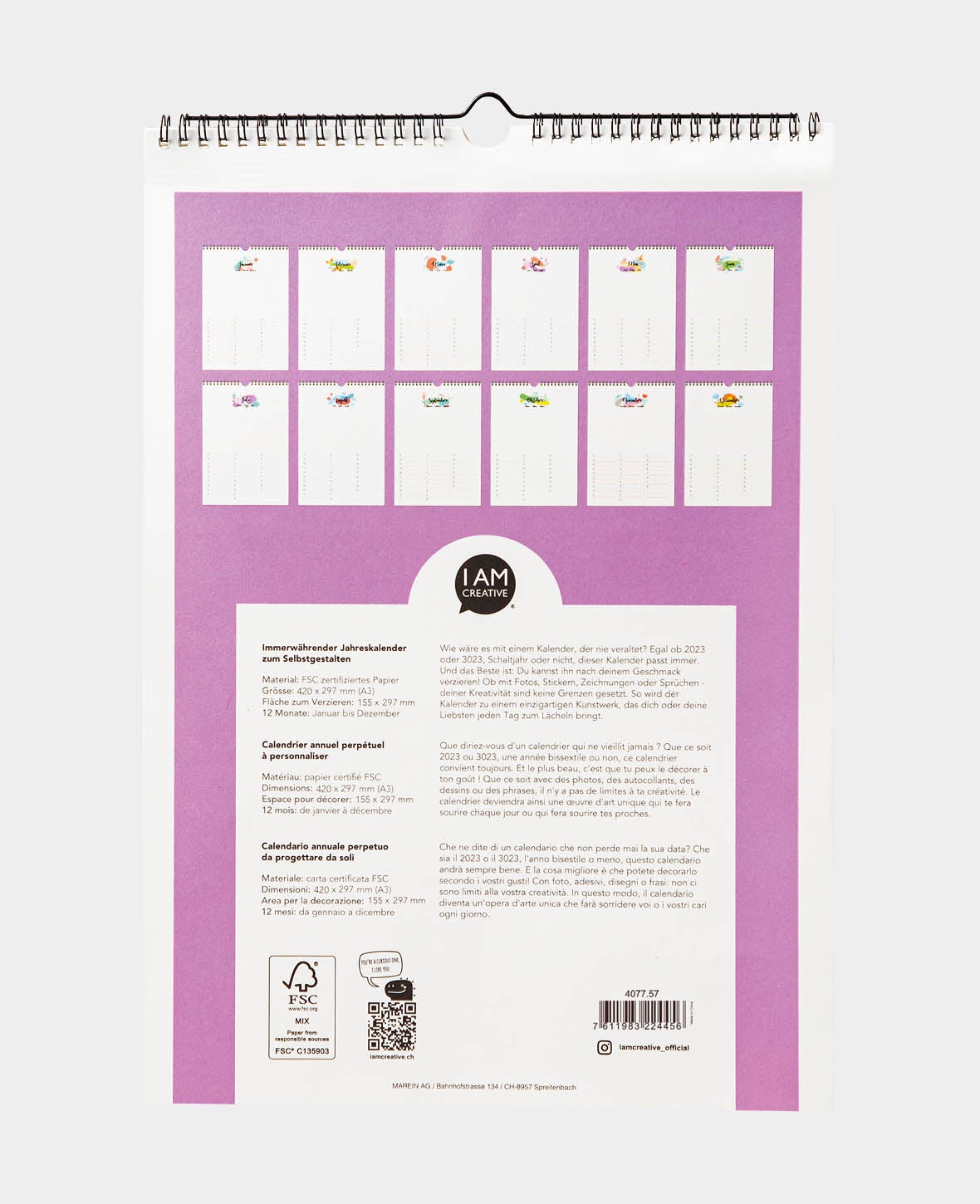 Kalender zum Basteln, 297 x 420 mm (A3), weiss, 1 Stk.