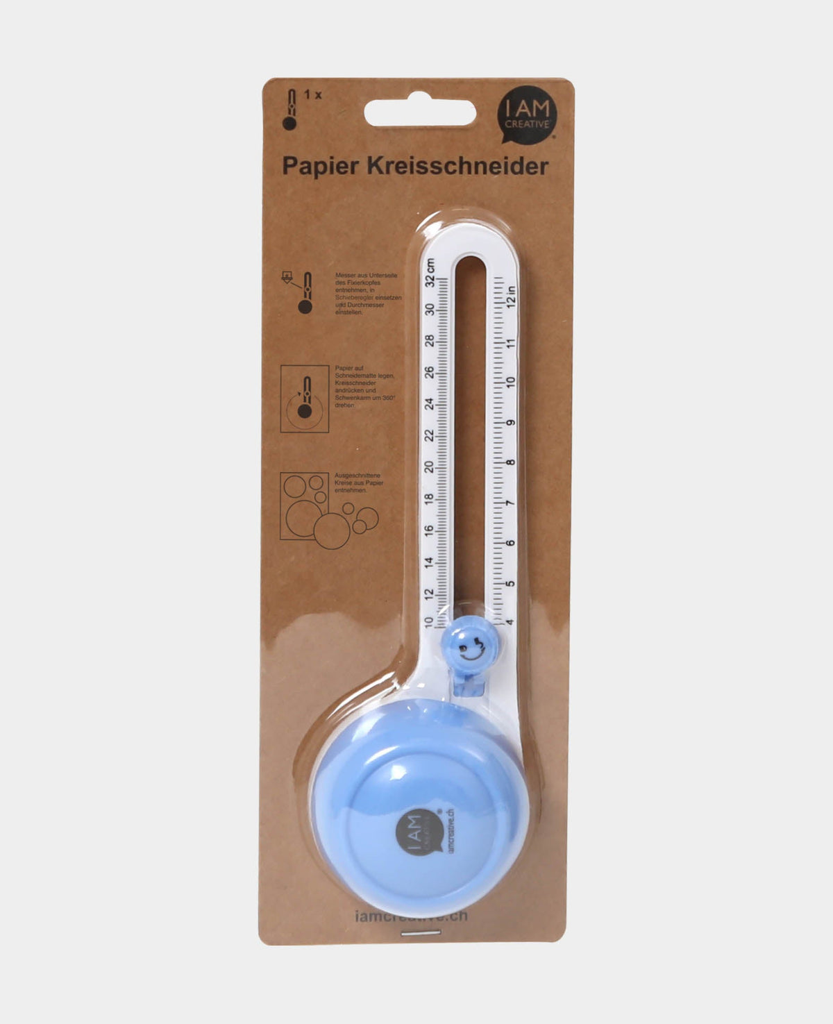 Papier Kreisschneider, 10 bis 32 cm, stufenlos verstellbar, Weiss & Blau, 7 x 4 x 22.3 cm