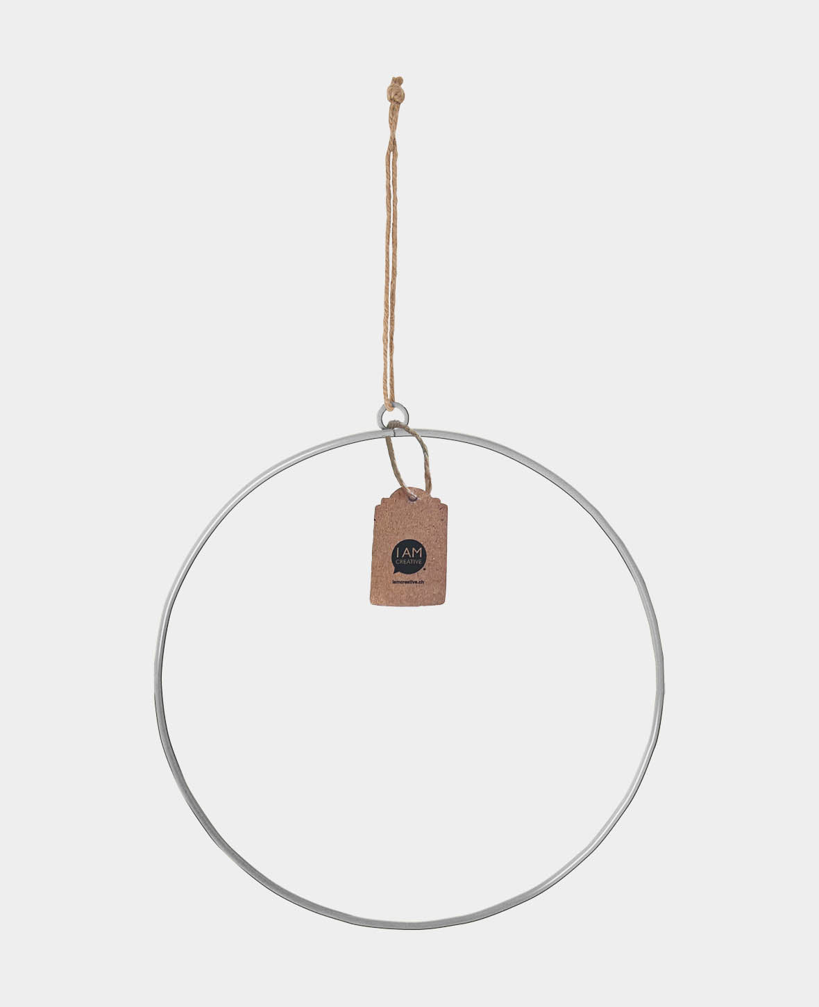 Decorative metal ring, silver, with eyelet and cord, ø 30 cm