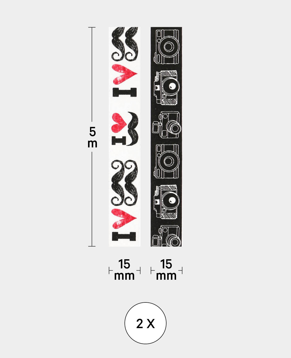 Washi Tape 15 mm x 5 m, Motive Black & White (2er Set), Masking Tape