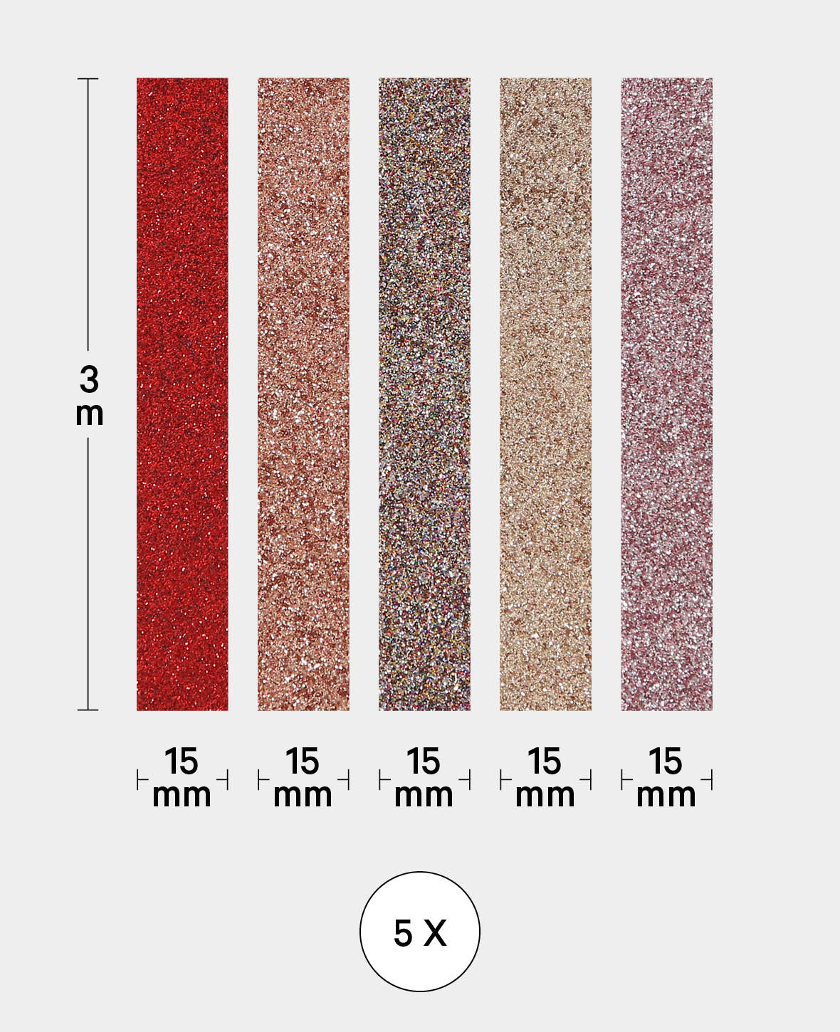 Washi Tape Set Glitter, 5 Stk., Masking Tape