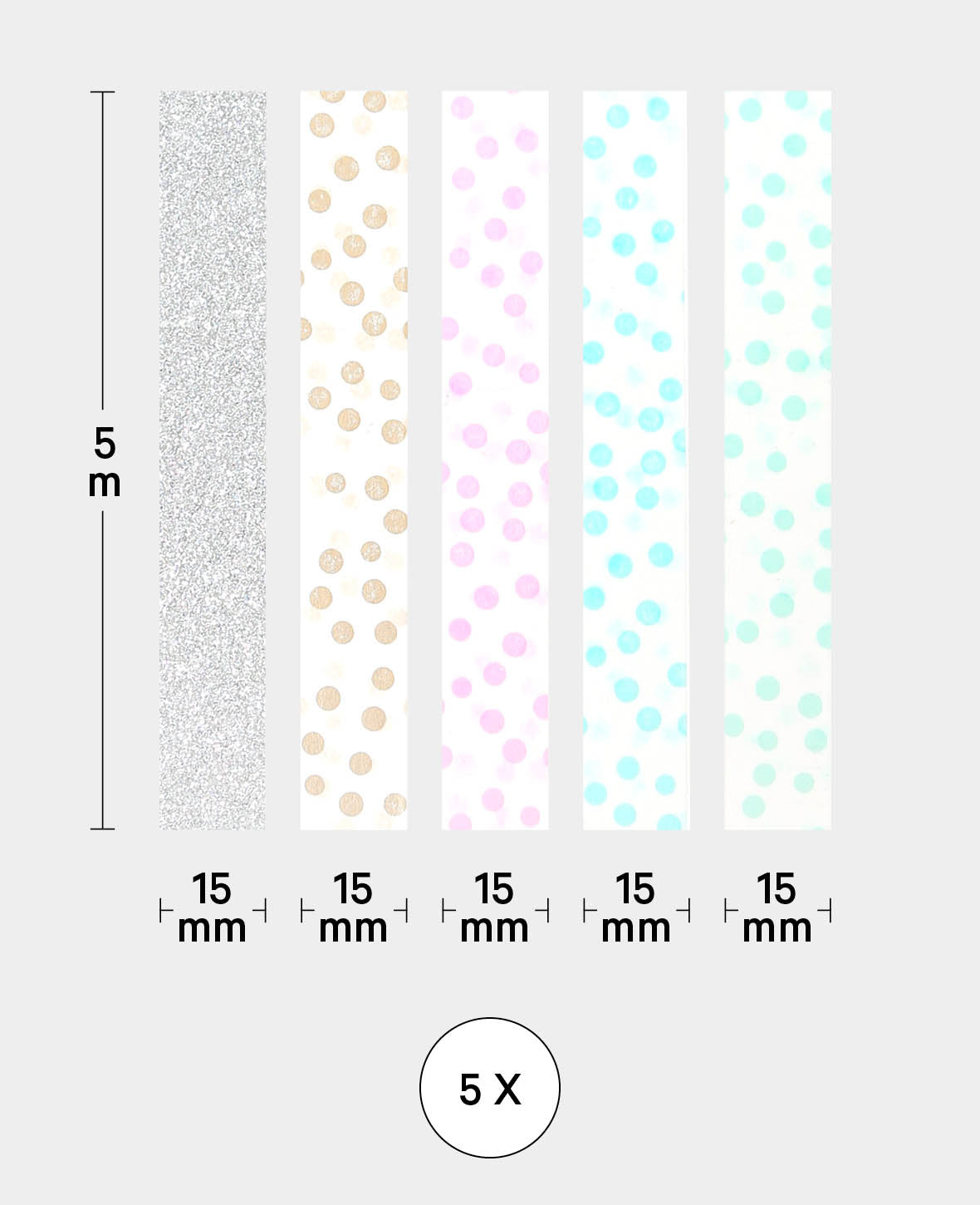 Washi Tape Set 1, 5 pièces, Ruban de masquage