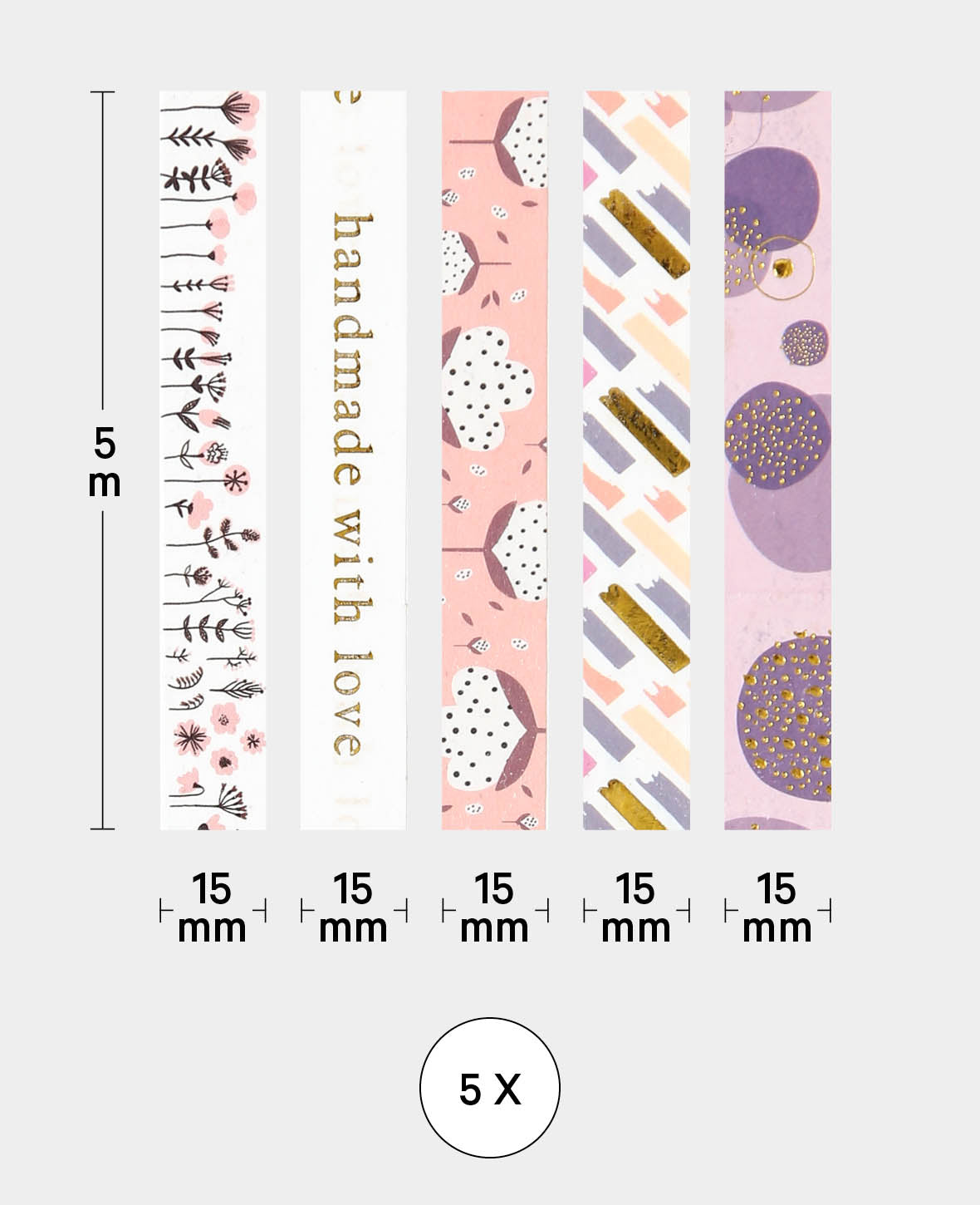 Set de 3 rubans Washi, 5 pièces, ruban de masquage
