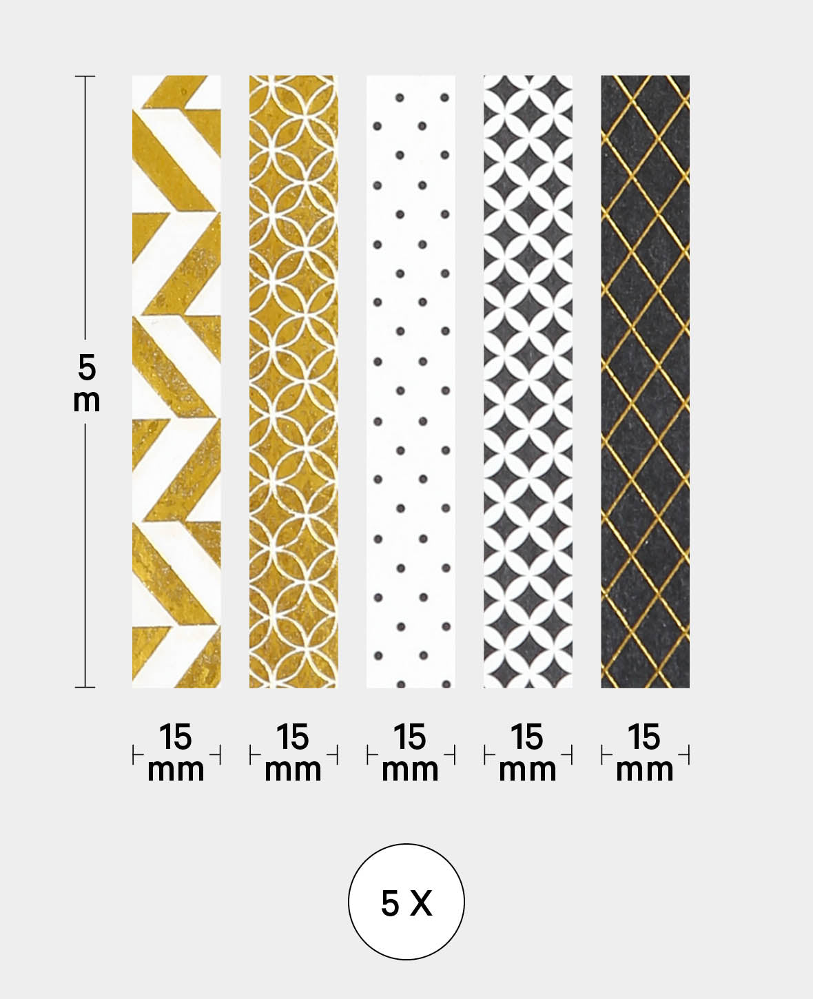 Set de 6 rouleaux de ruban adhésif décoratif Washi Tape, 5 pcs