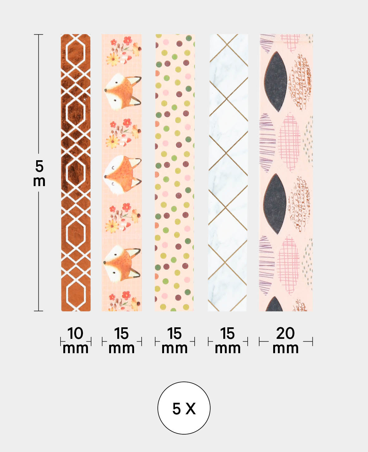 Washi Tape Set 8, 5 Stk., Masking Tape