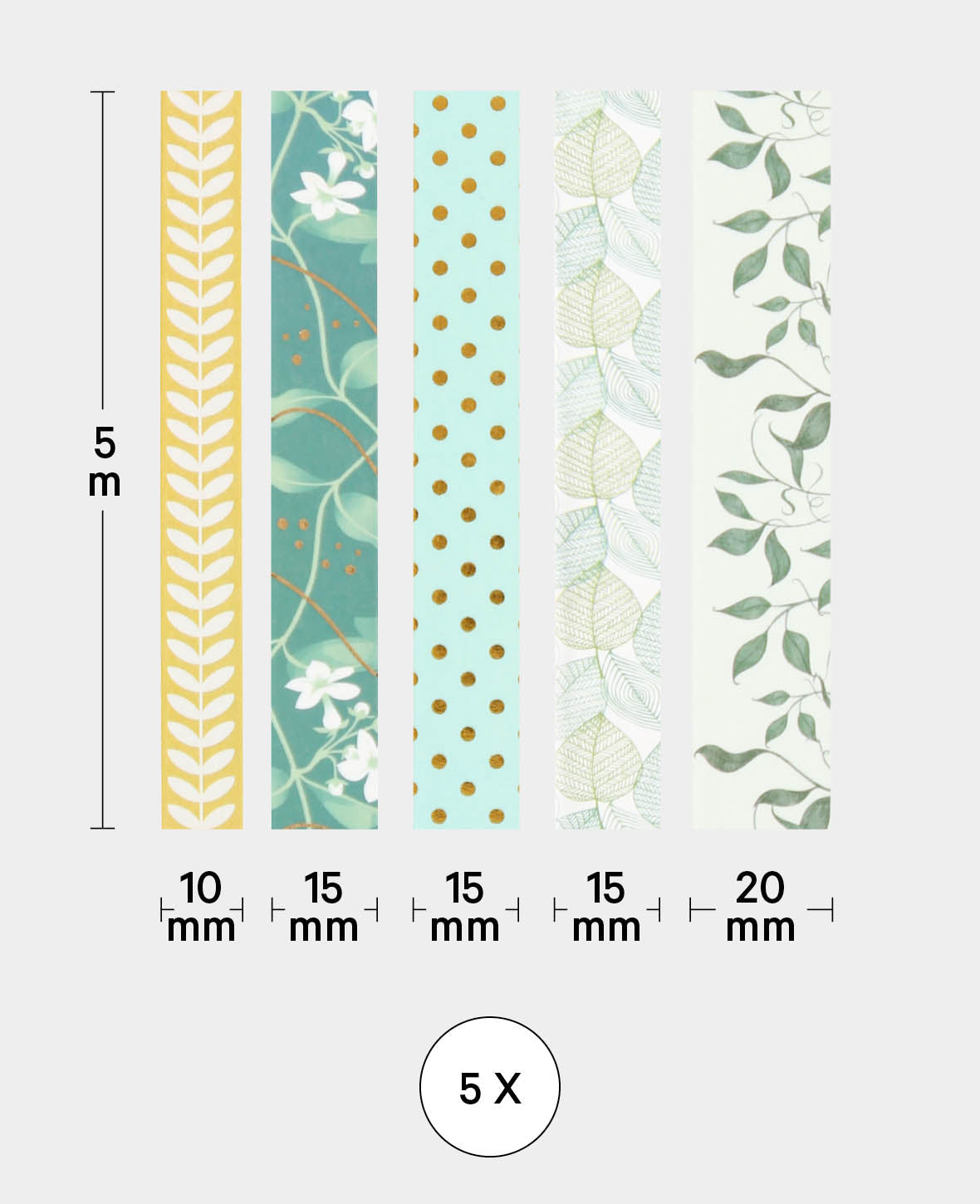 Set de 11 rubans Washi, 5 pcs, ruban de masquage