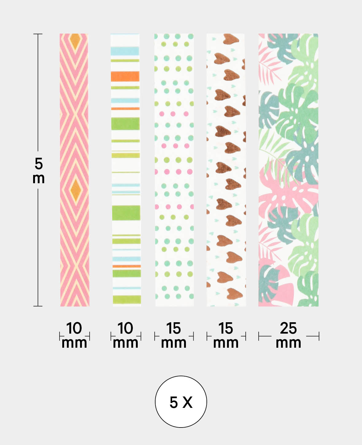 Ruban adhésif décoratif Washi Set 12, 5 pièces, ruban de masquage