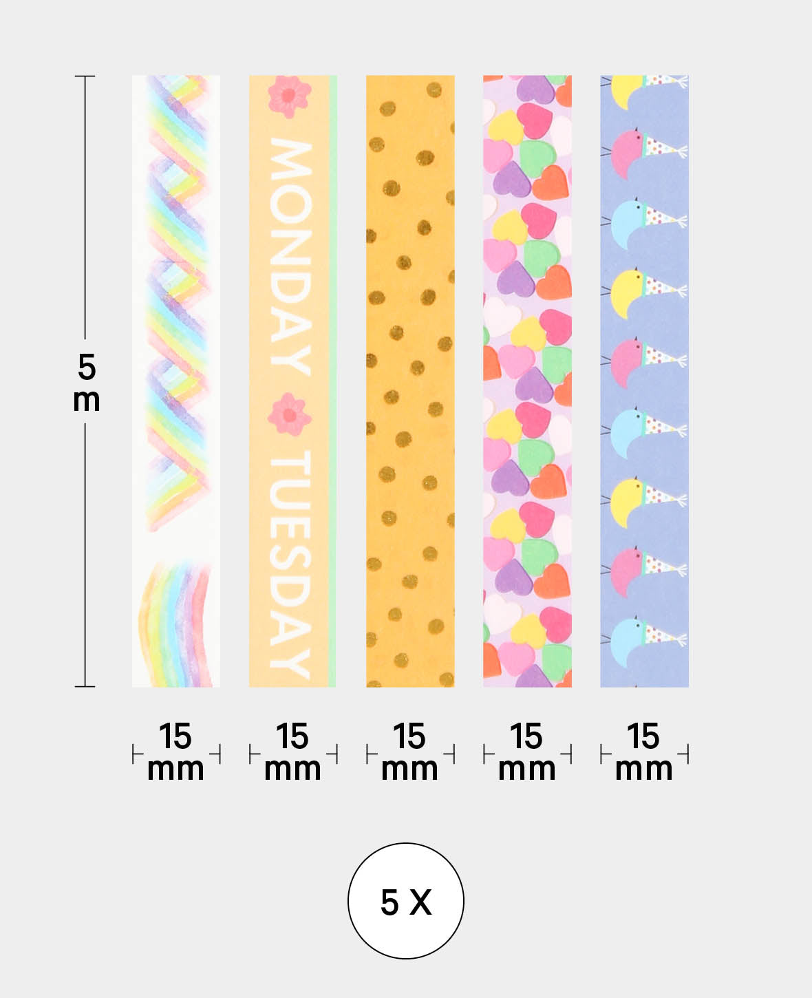 Washi Tape Set 15, 5 Stk., Masking Tape