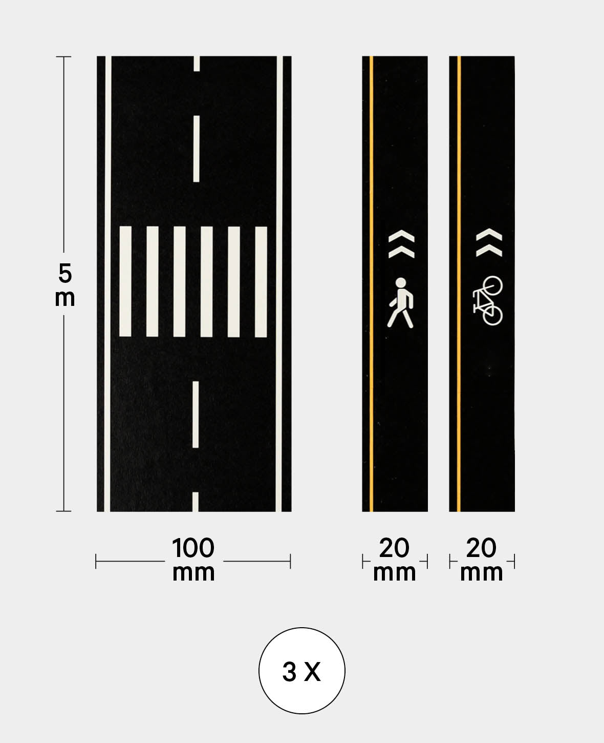 Washi Tape Set, Road, 20-100 mm x 5 m, 3 Stk., Masking Tape, Strassenklebeband für Kinder zum Spielen
