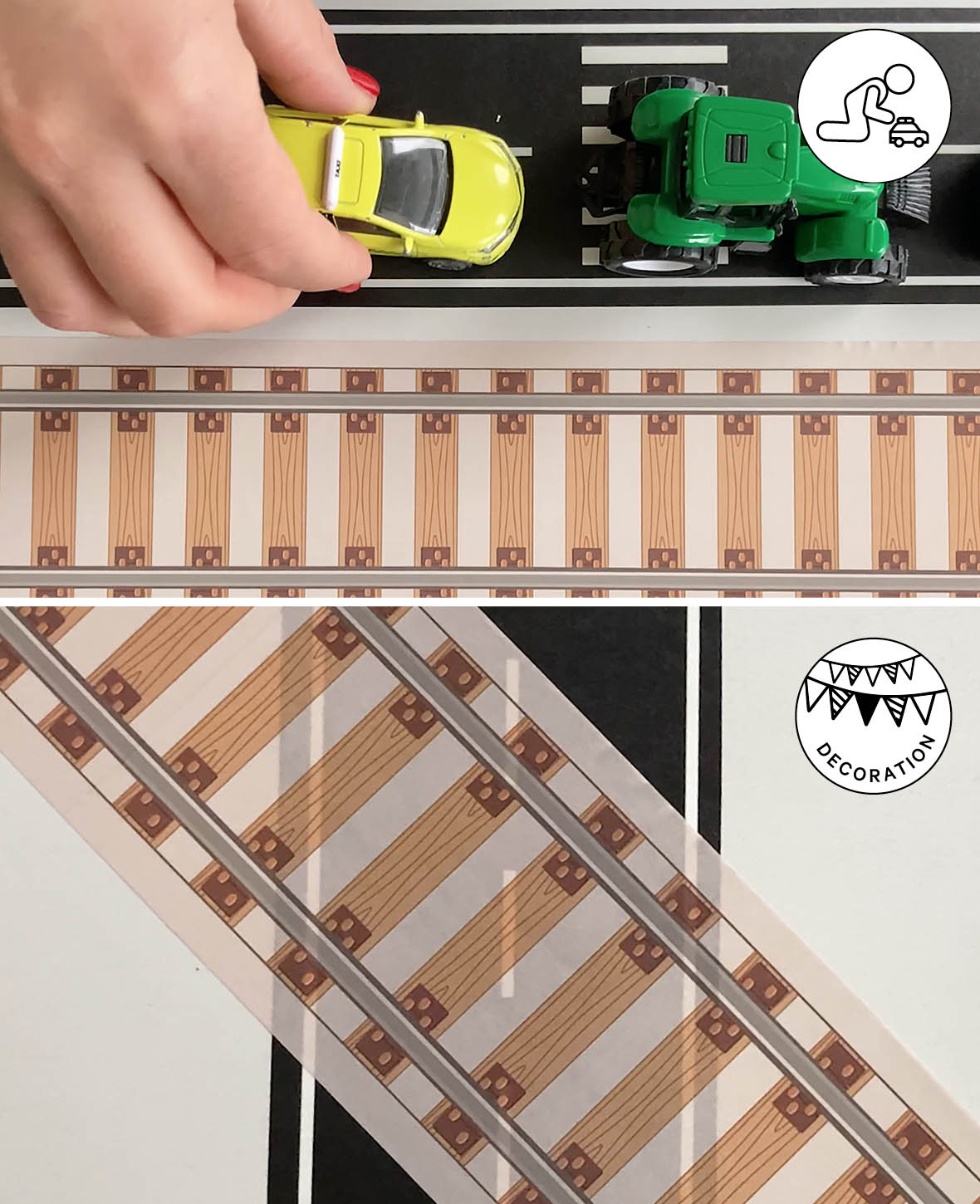 Washi Tape Set, Road, 20-100 mm x 5 m, 3 Stk., Masking Tape, Strassenklebeband für Kinder zum Spielen