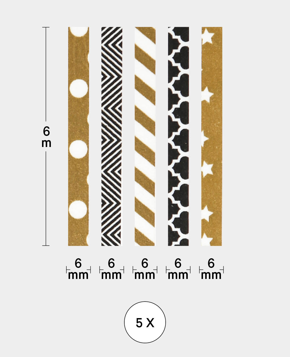 Washi Tape 6 mm x 6 m, Elements (Set of 5), Masking Tape