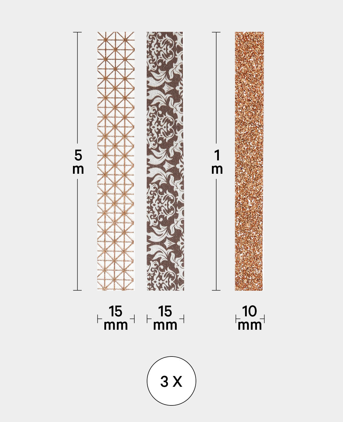 Washi Tape 3er Set, Metallic, Masking Tape
