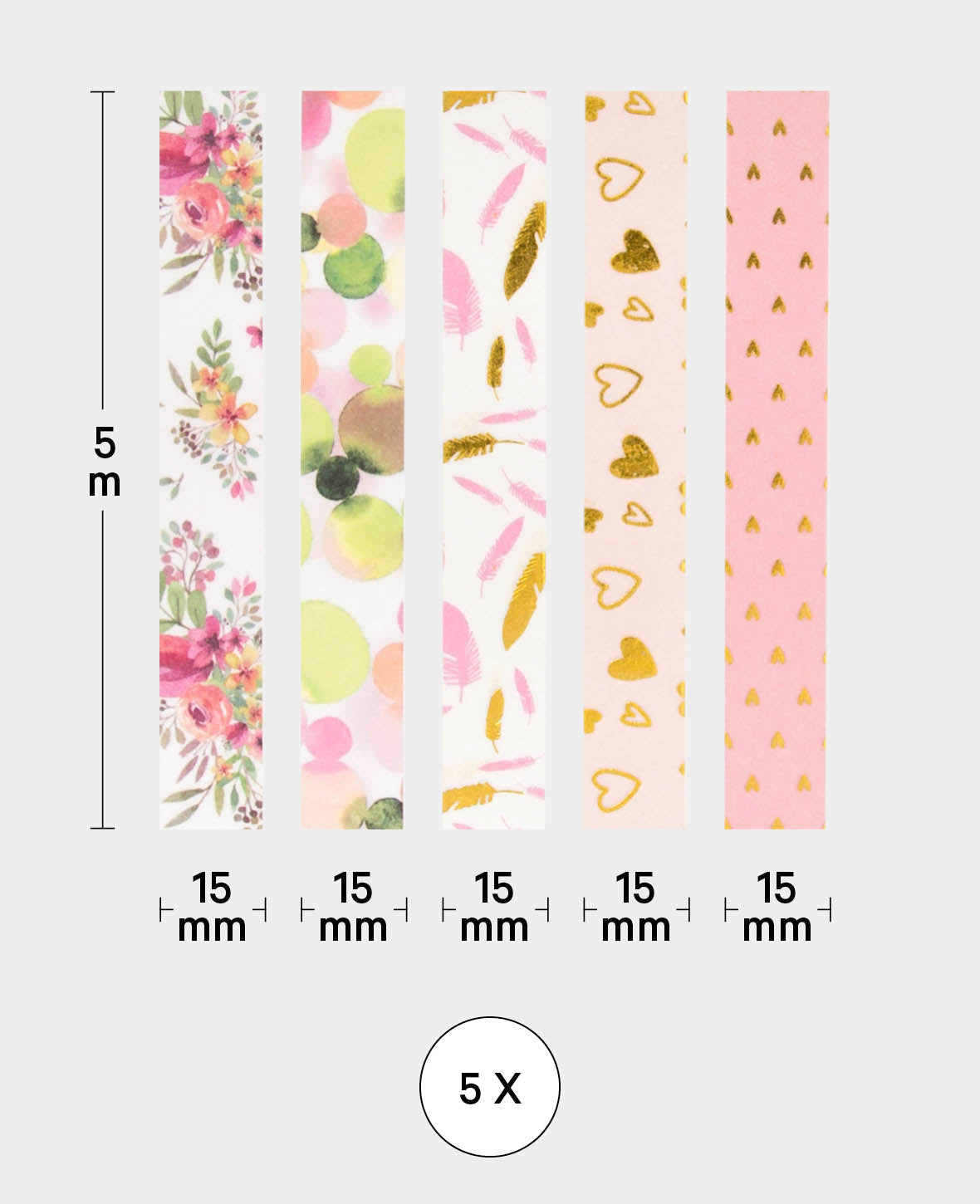 Washi Tape Set Love, 5 Stk., Masking Tape