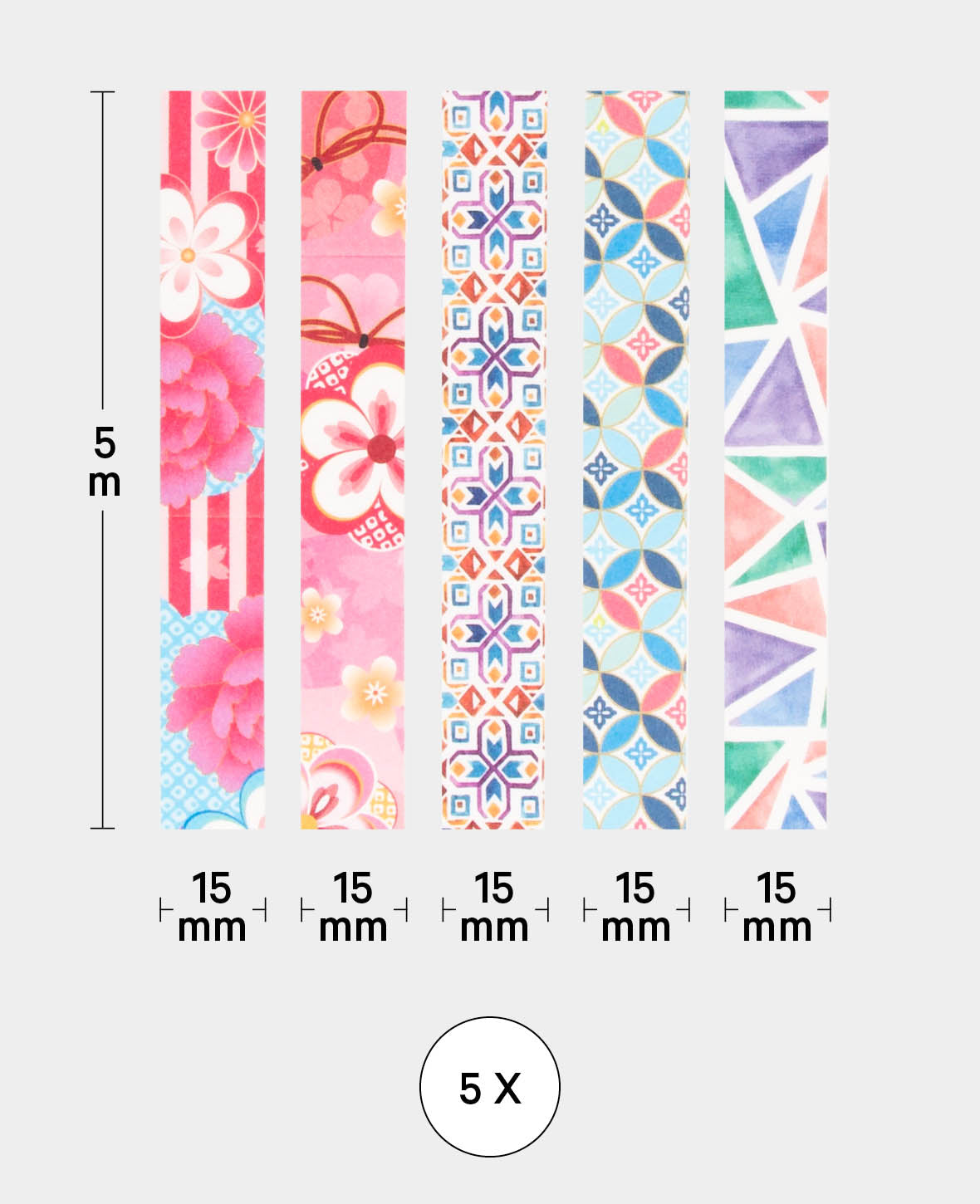 Washi Tape Set Deco, 5 Stk., Masking Tape