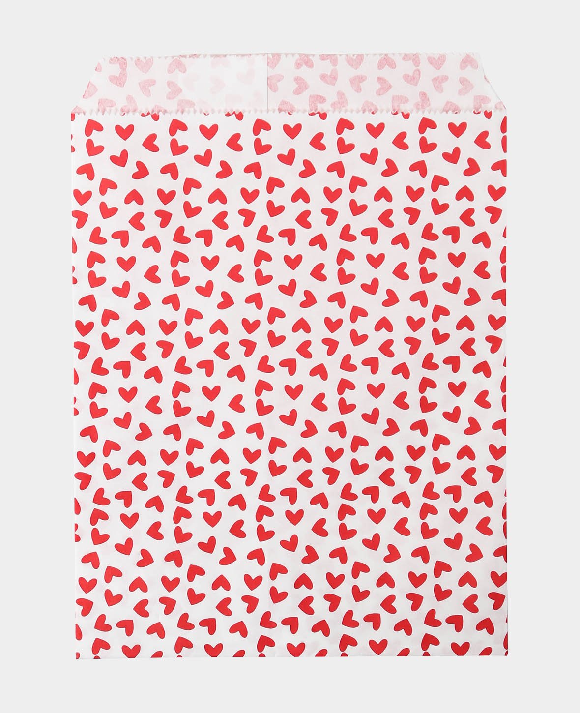 Sachets en papier, 16,5 x 13 cm, sacs en papier avec cœurs pour emballage cadeau, certifiés contact alimentaire, blancs et cœurs rouges, 25 pièces.