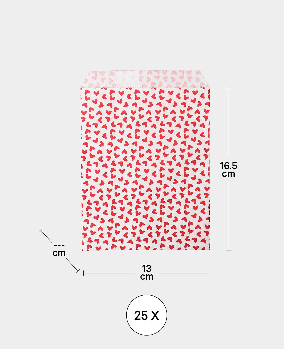 Papierbeutel, 16.5 x 13 cm, Papiertüten mit Herzen als Geschenkverpackung, lebensmittelzertifiziert, Weiss & rote Herzen, 25 Stk.