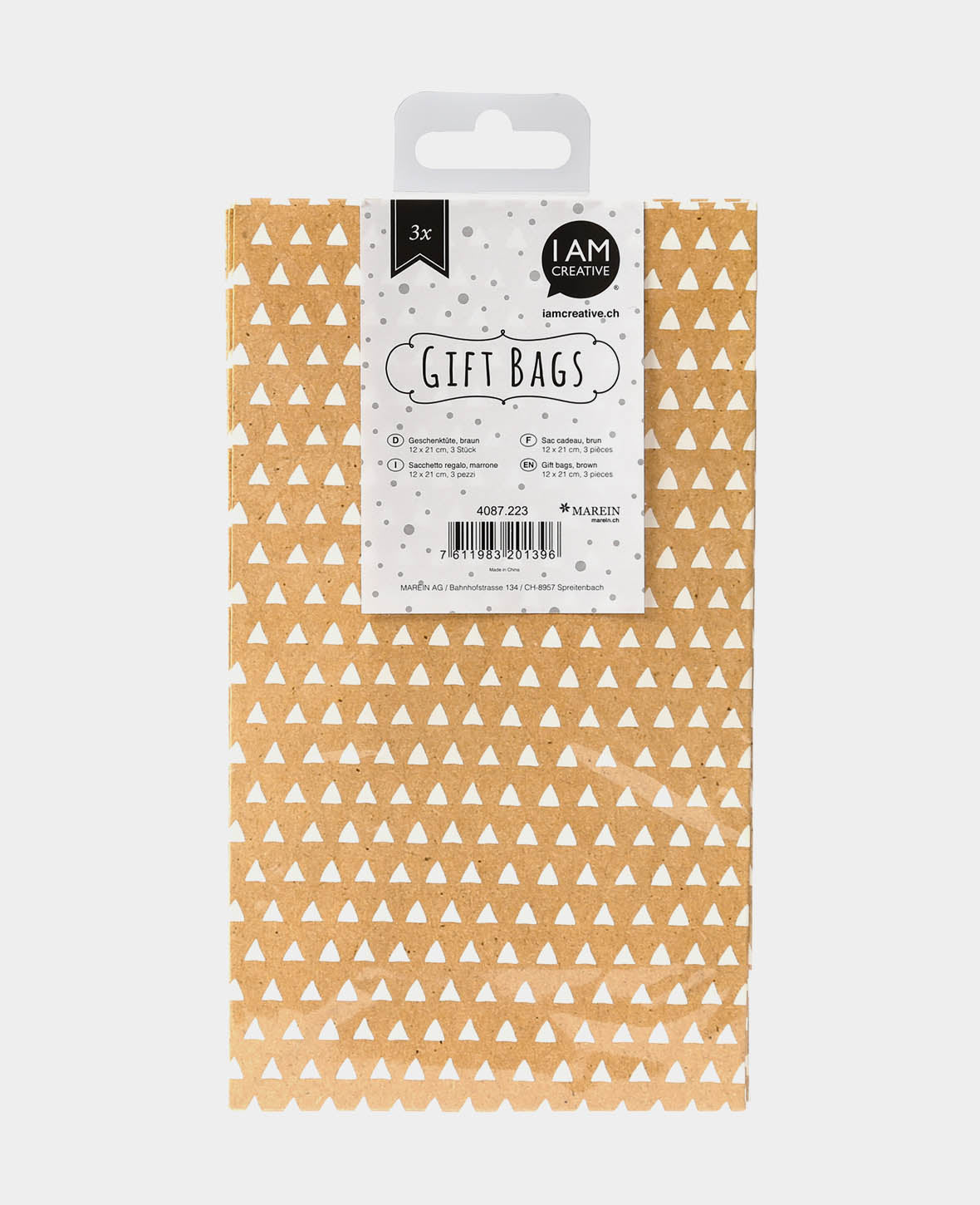 Sac cadeau brun, 12 x 21 cm, 3 p.
