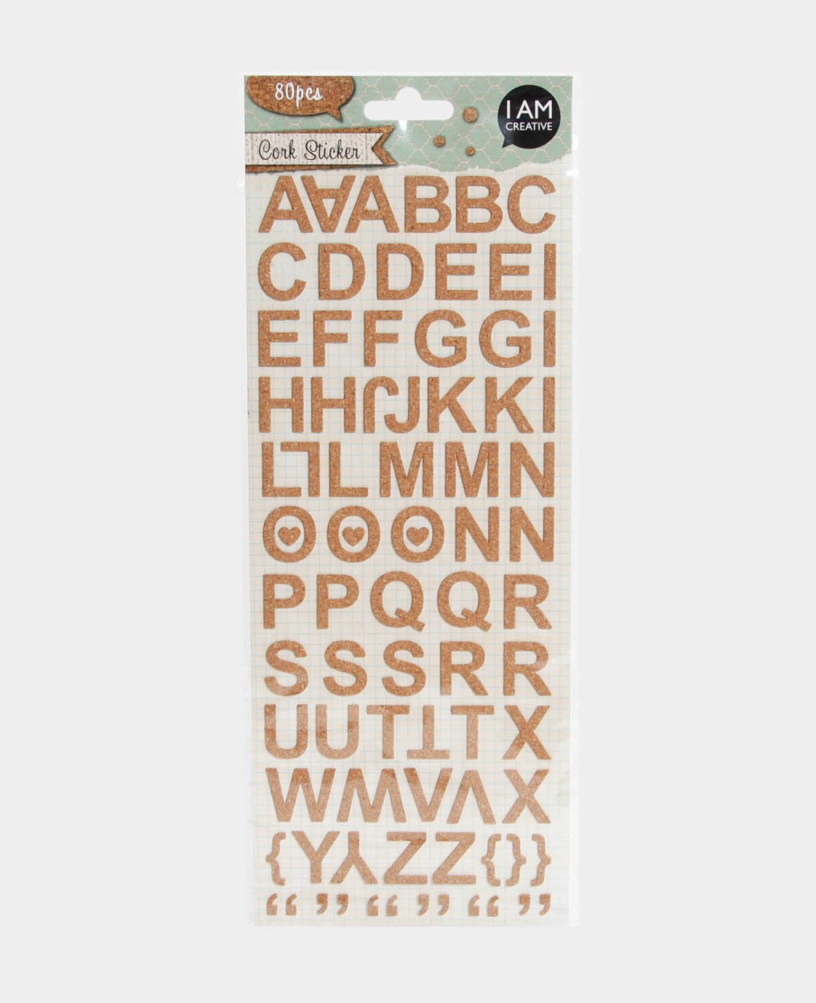 Cork Stickers ABC, Letter Stickers Made of Cork with the Whole Alphabet, Brown, 2 x 2 cm, 80 Pcs.