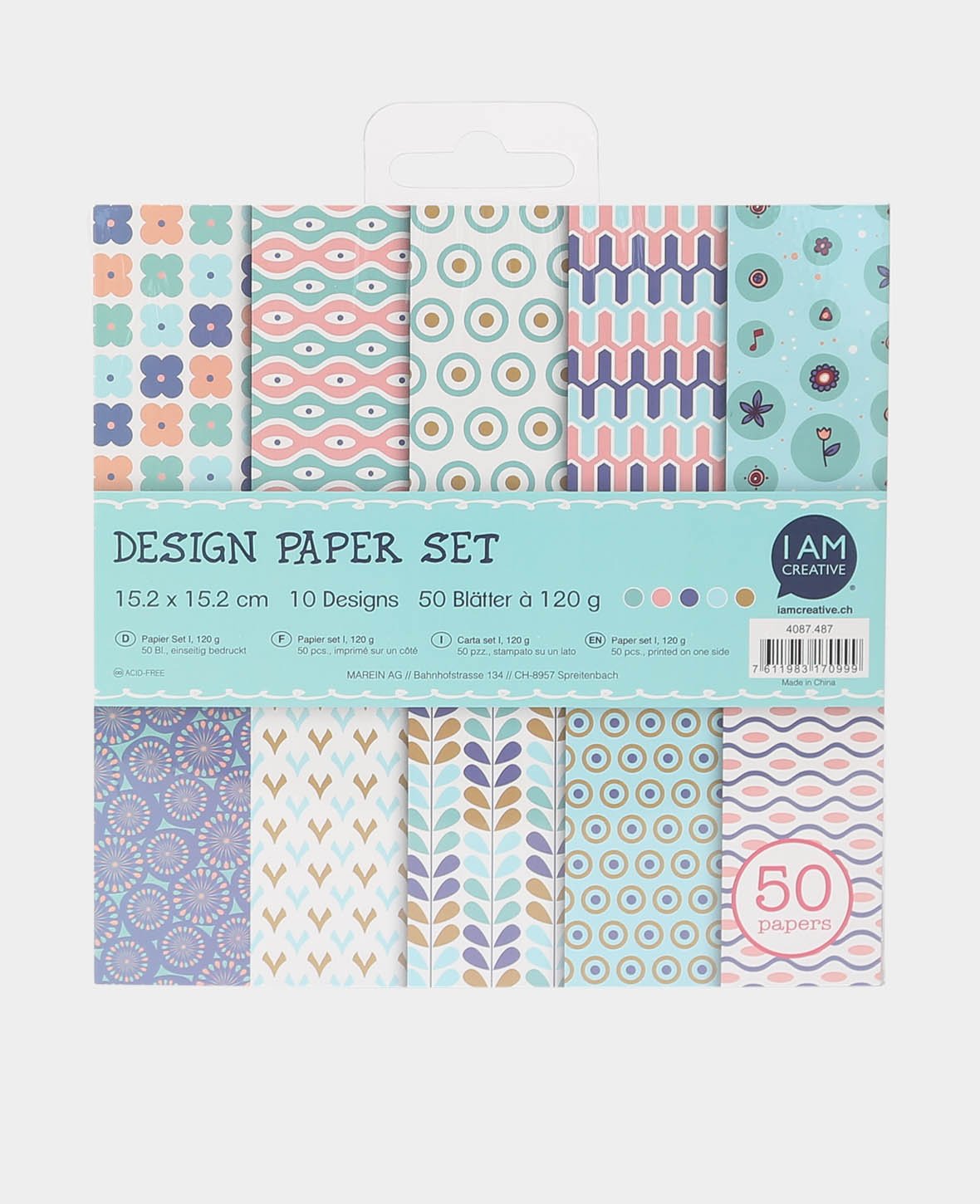 Design Papier Set I, Papierblock, 15.2 x 15.2 cm, 120 g/m², 50 Blätter
