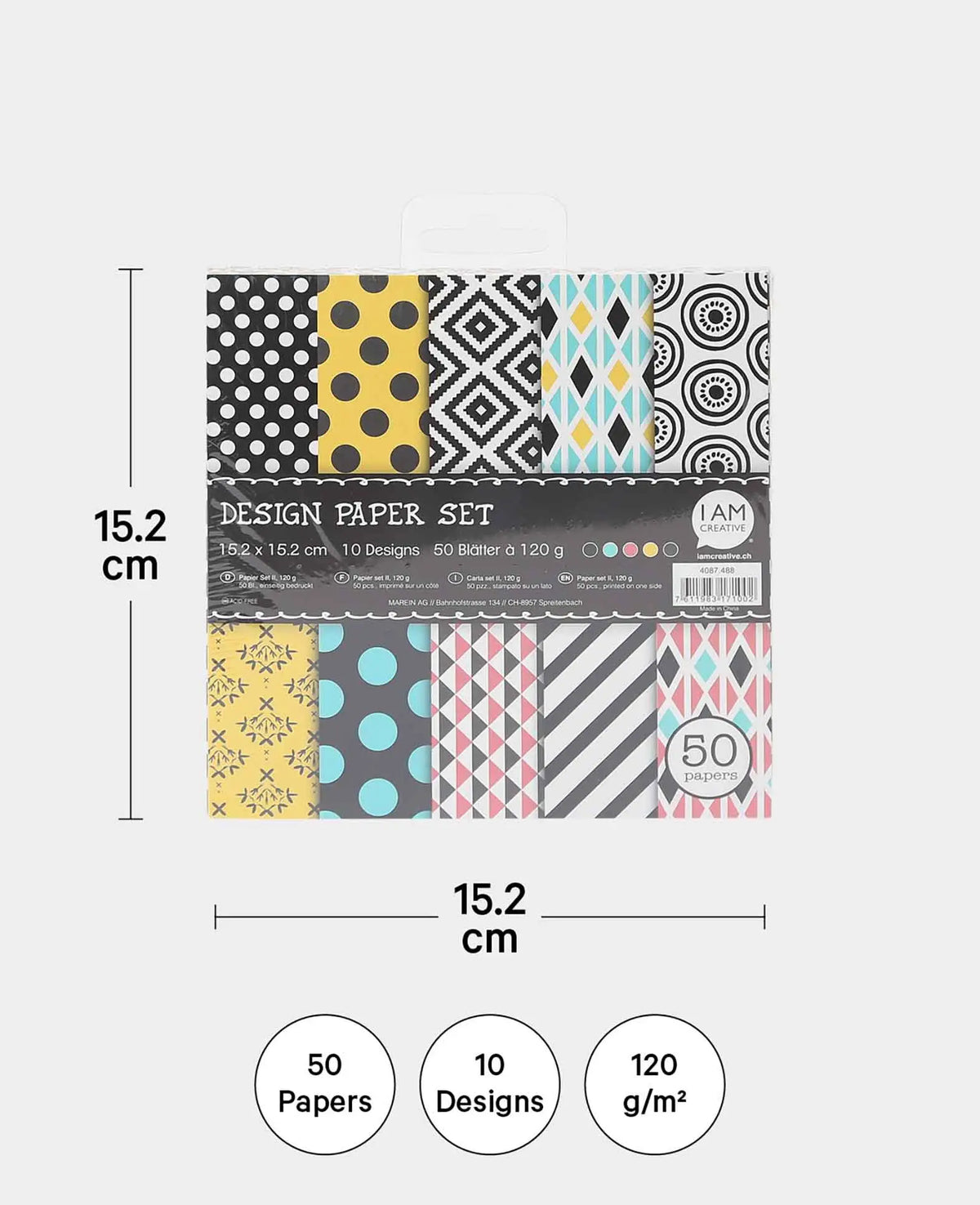 Lot de papiers design II, bloc de papier, 15,2 x 15,2 cm, 120 g/m², 50 feuilles