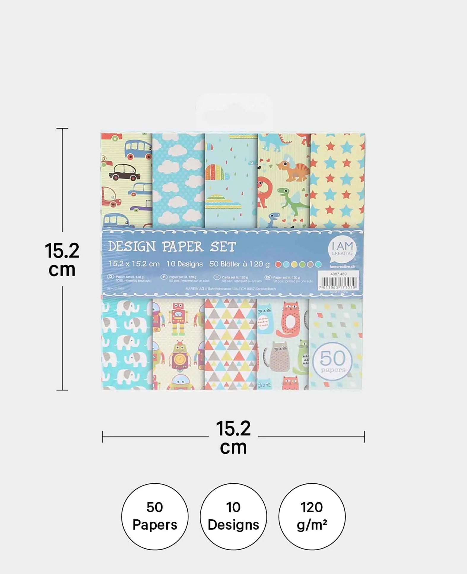 Set de papier design III, Bloc de papier, 15.2 x 15.2 cm, 120 g/m², 50 feuilles