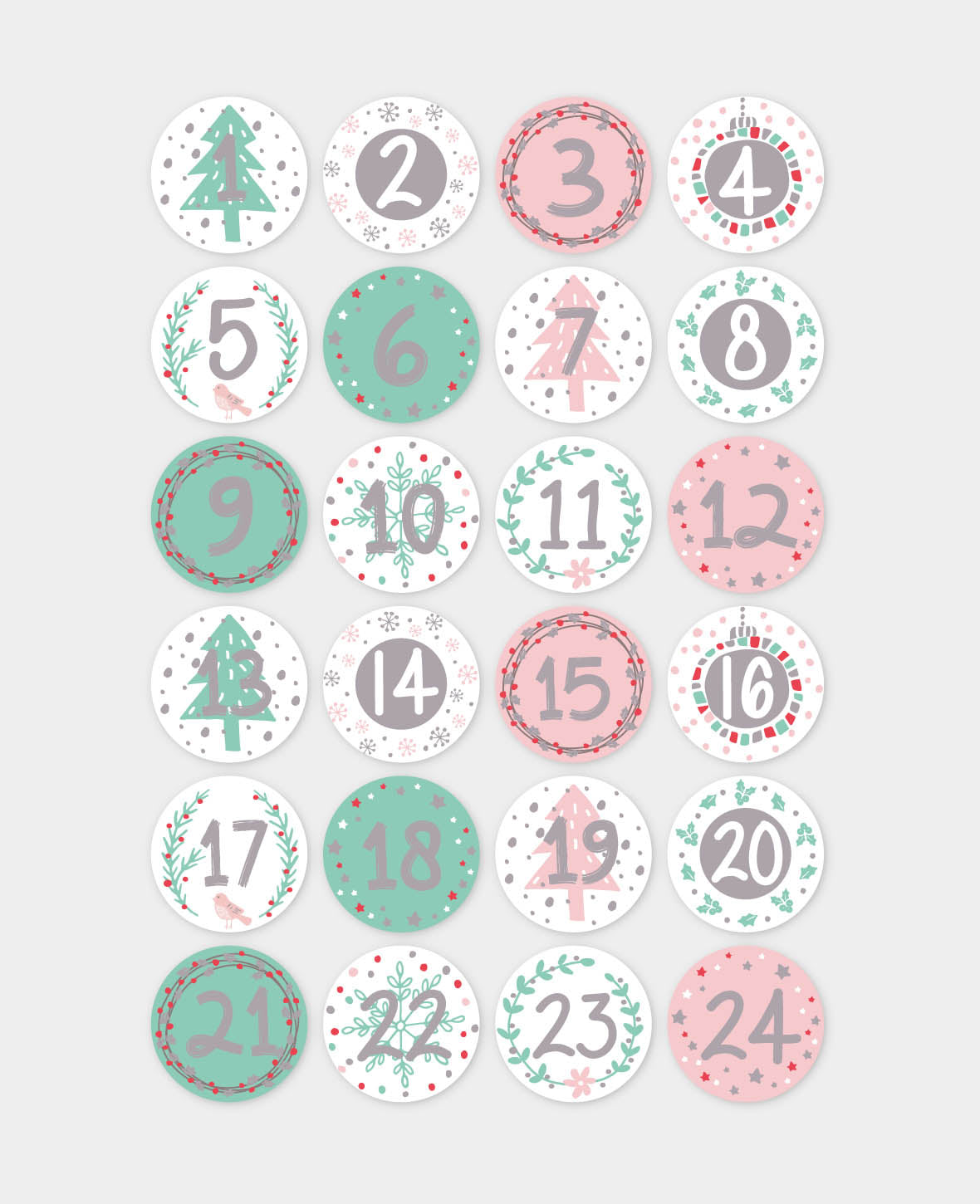 Autocollants de calendrier de l'Avent, pastel